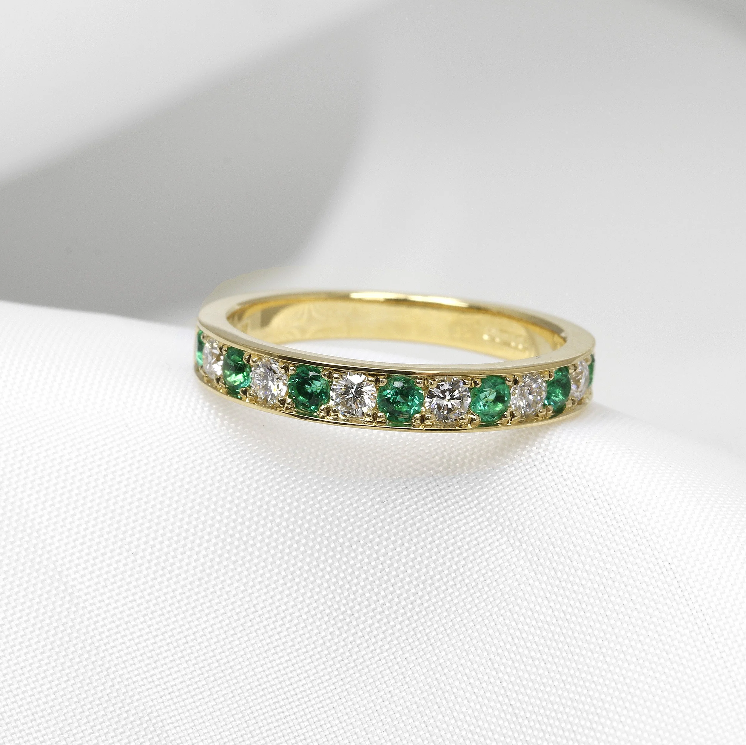 Emerald and Diamond Eternity Ring in 18ct Yellow Gold