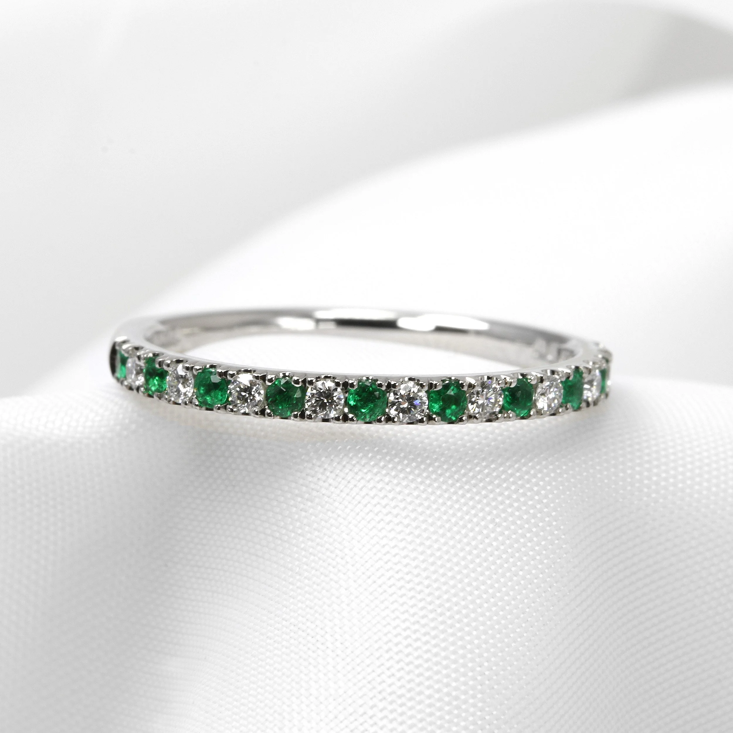 Emerald and Diamond Cutaway Claw Set Ring