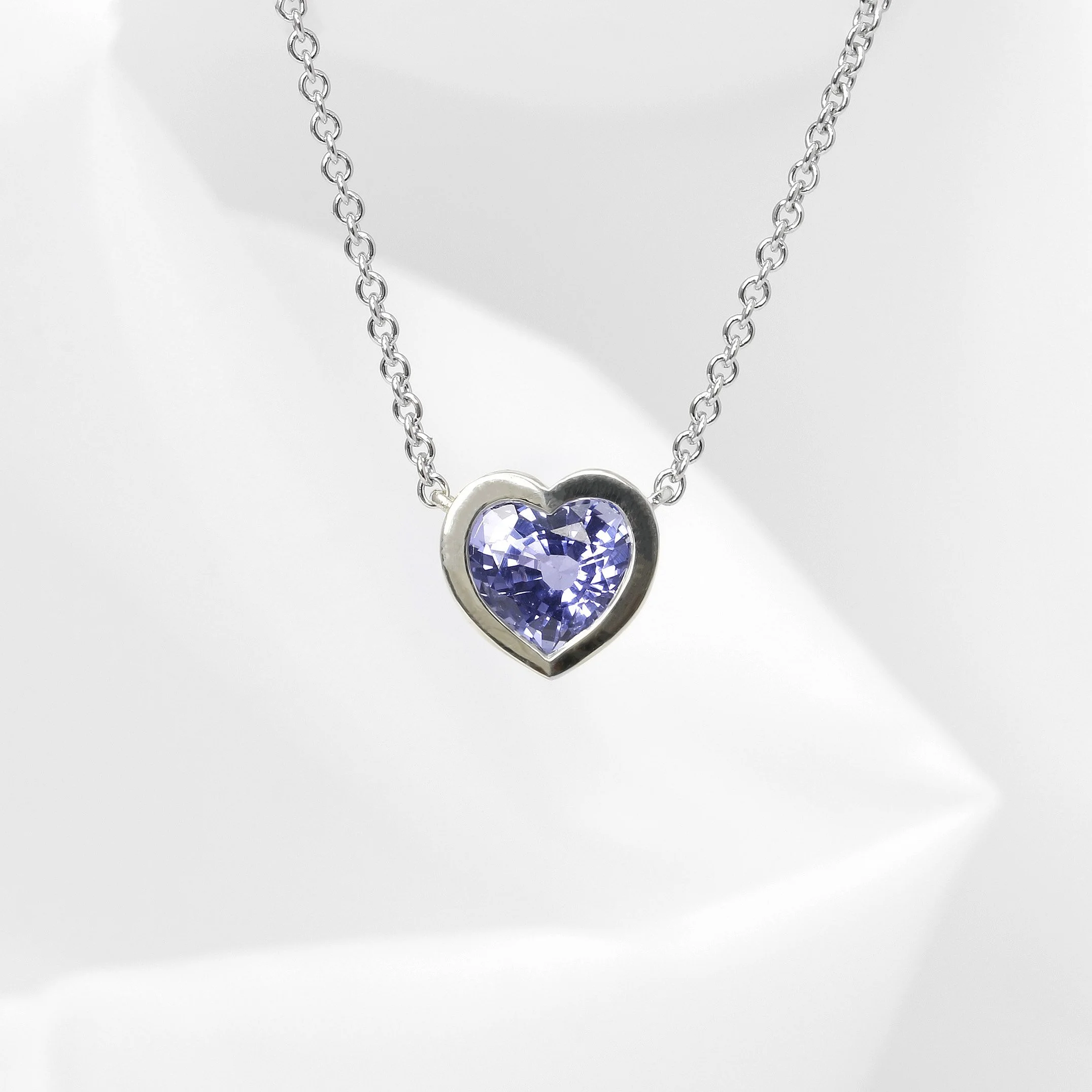 Sapphire Heart Shaped Pendant in White Gold