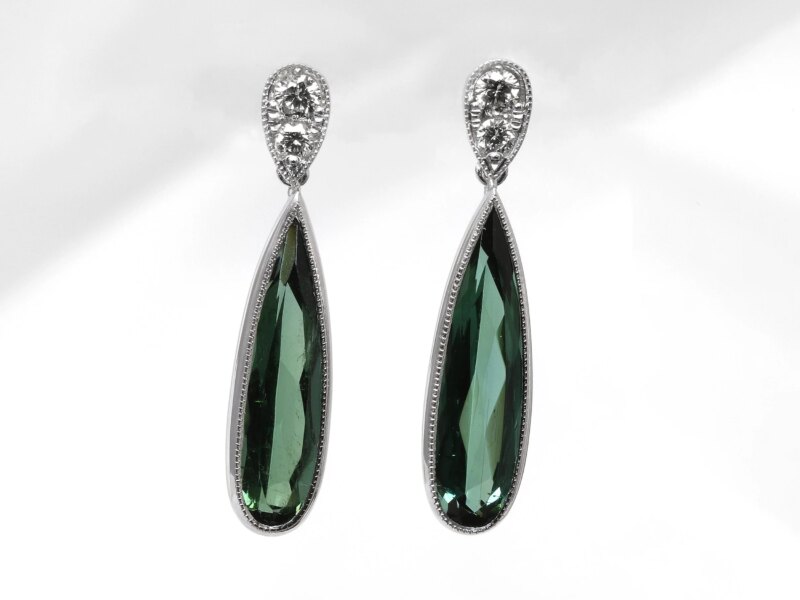 Tourmaline and Diamond Drop Earrings in White Gold 