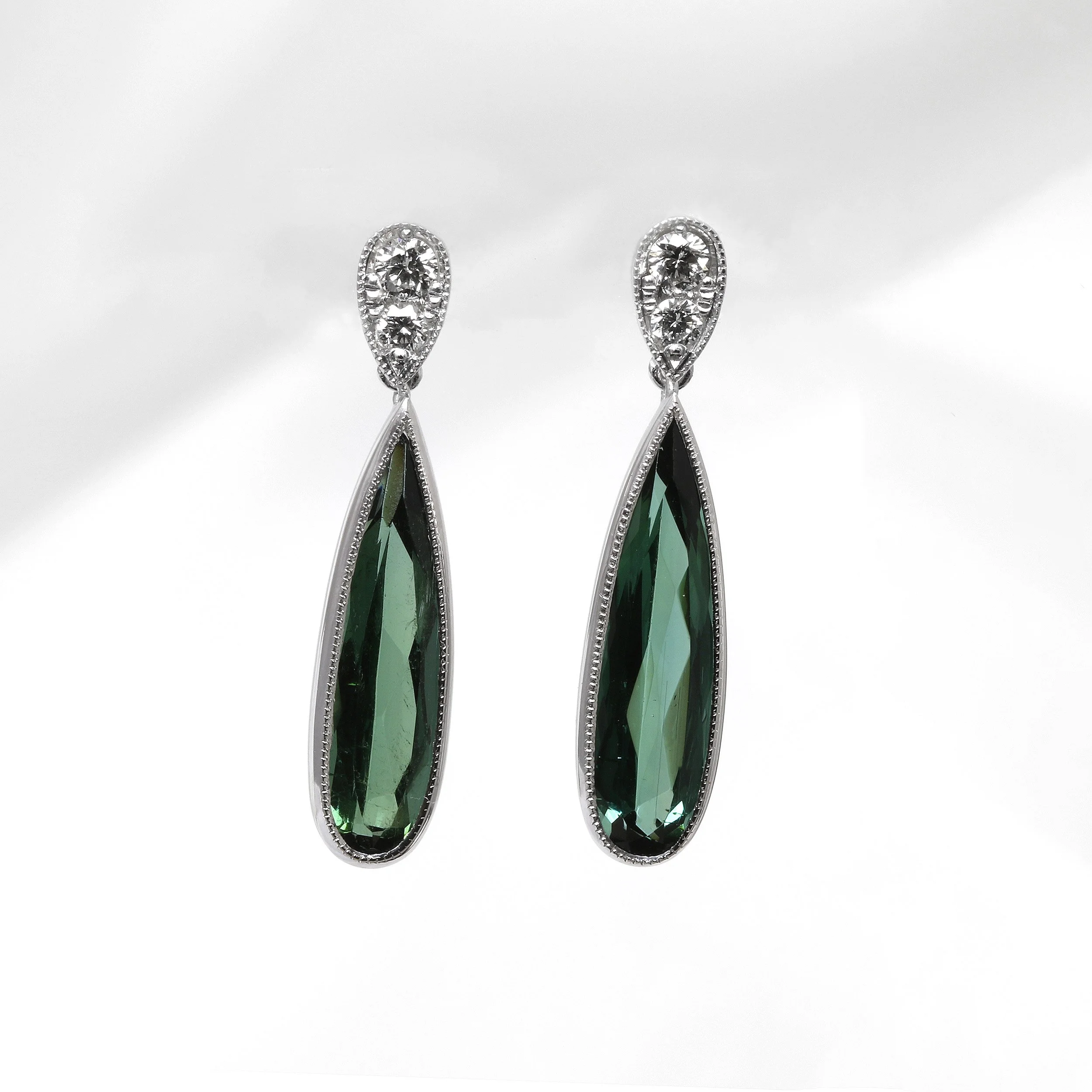 Tourmaline and Diamond Drop Earrings in White Gold