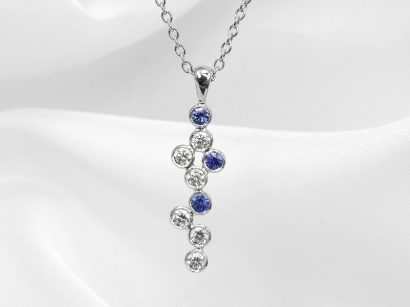 Sapphire and Diamond Drop Pendant in Platinum and White Gold