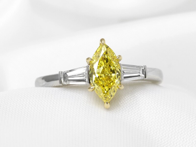 Timothy Roe Lab Created Vivid Yellow Marquise Diamond Ring 
