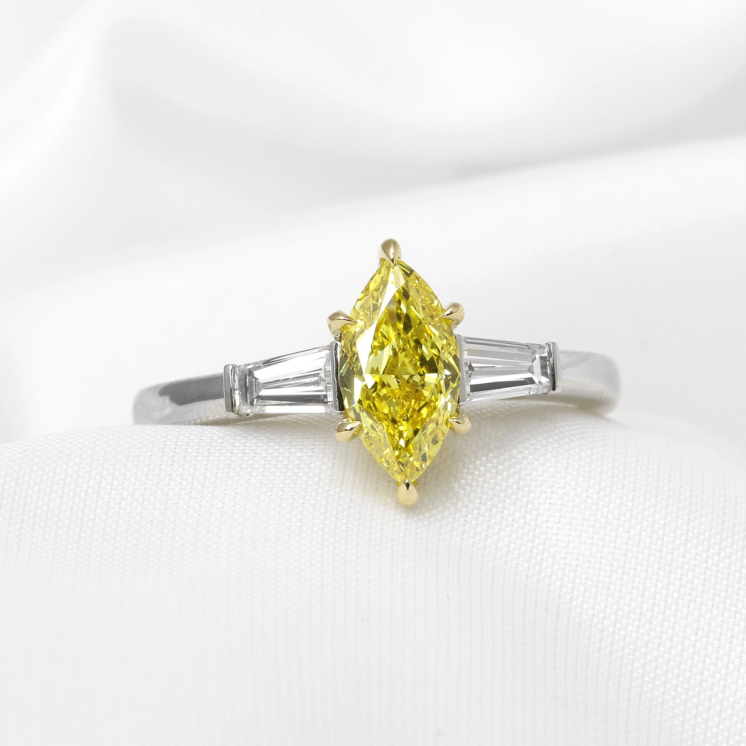 Laboratory Created Vivid Yellow Marquise Diamond Ring