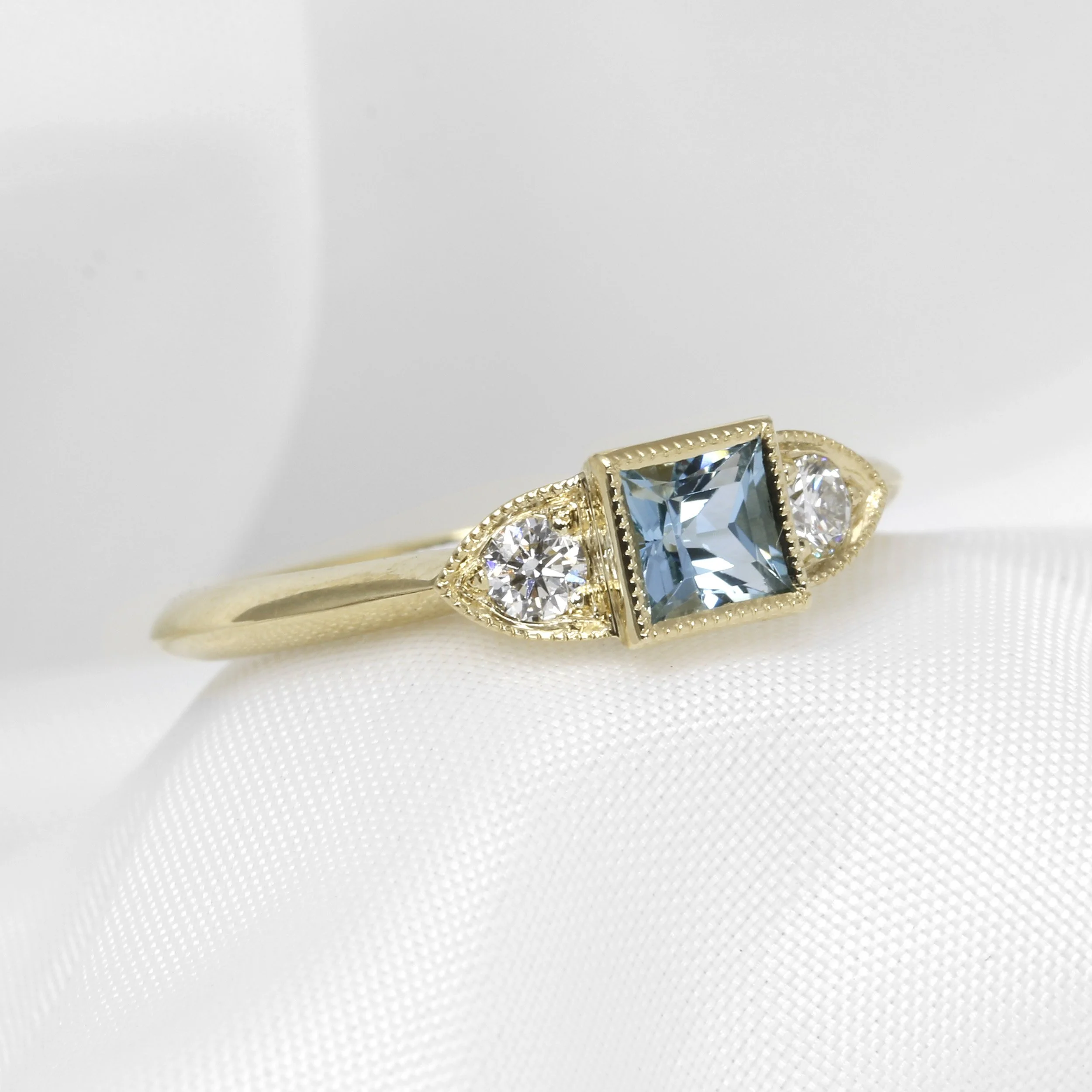 Aquamarine and Diamond Ring in 9ct Yellow Gold