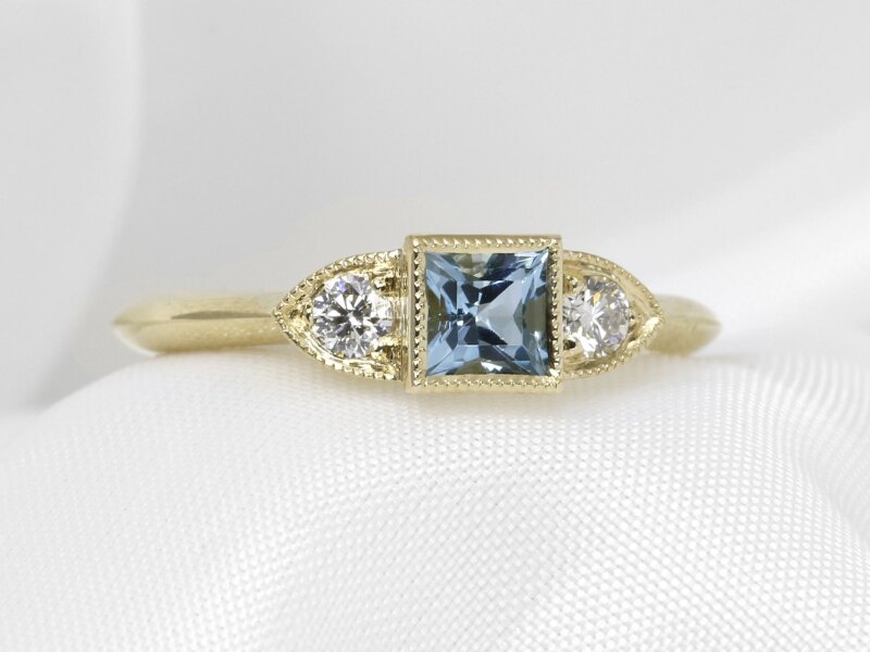 Aquamarine and Diamond Ring in 9ct Yellow Gold