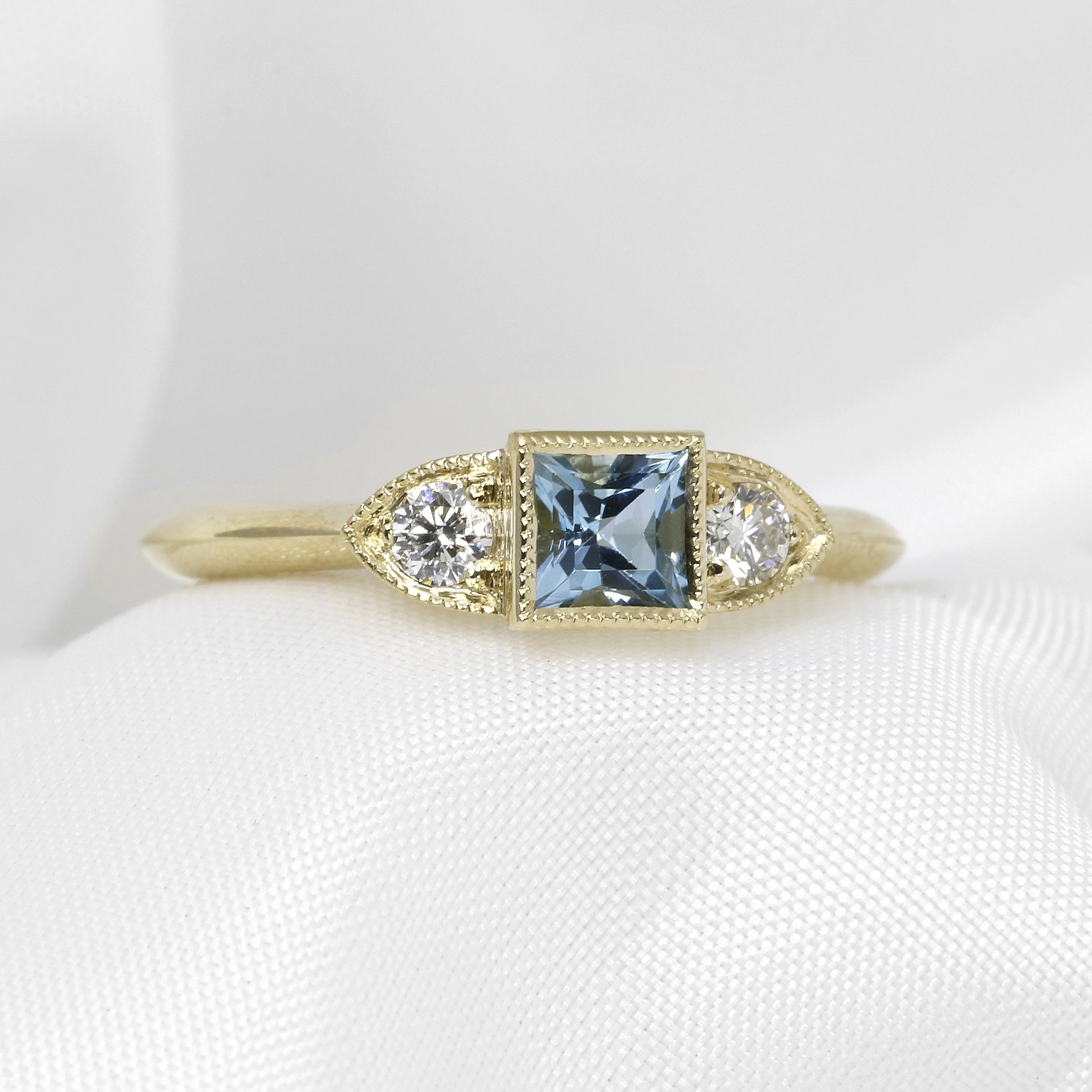 Aquamarine and Diamond Ring in 9ct Yellow Gold