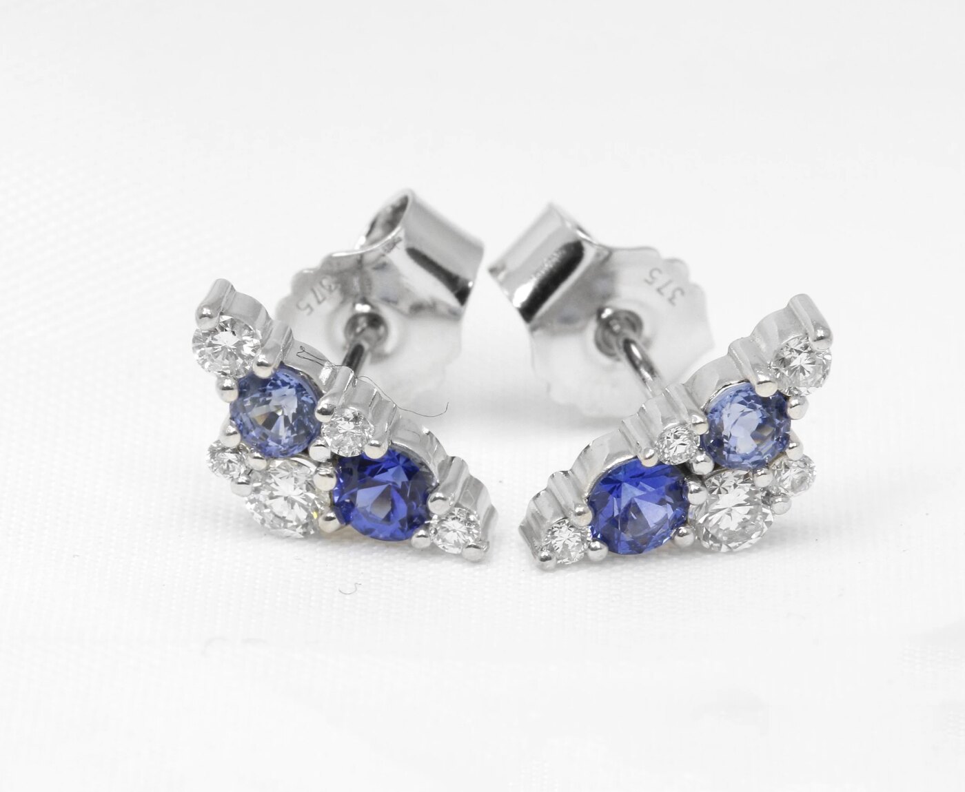Sapphire and Diamond Cluster Stud Earrings in 9ct White Gold 