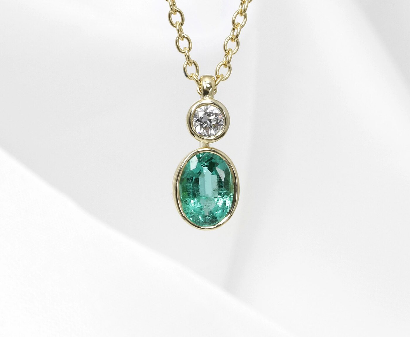 Timothy Roe Emerald and Diamond Pendant in Yellow Gold 