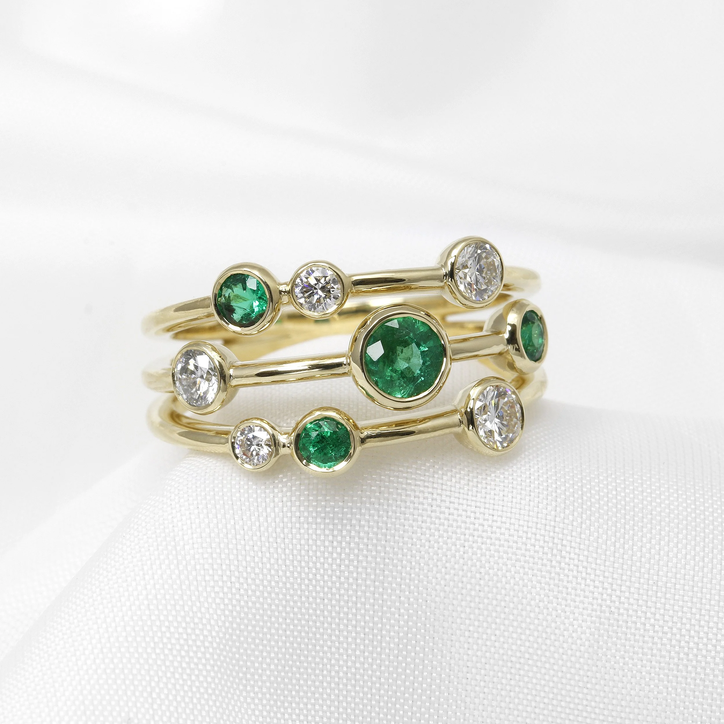 Emerald and Diamond Multi-band Ring in Yellow Gold