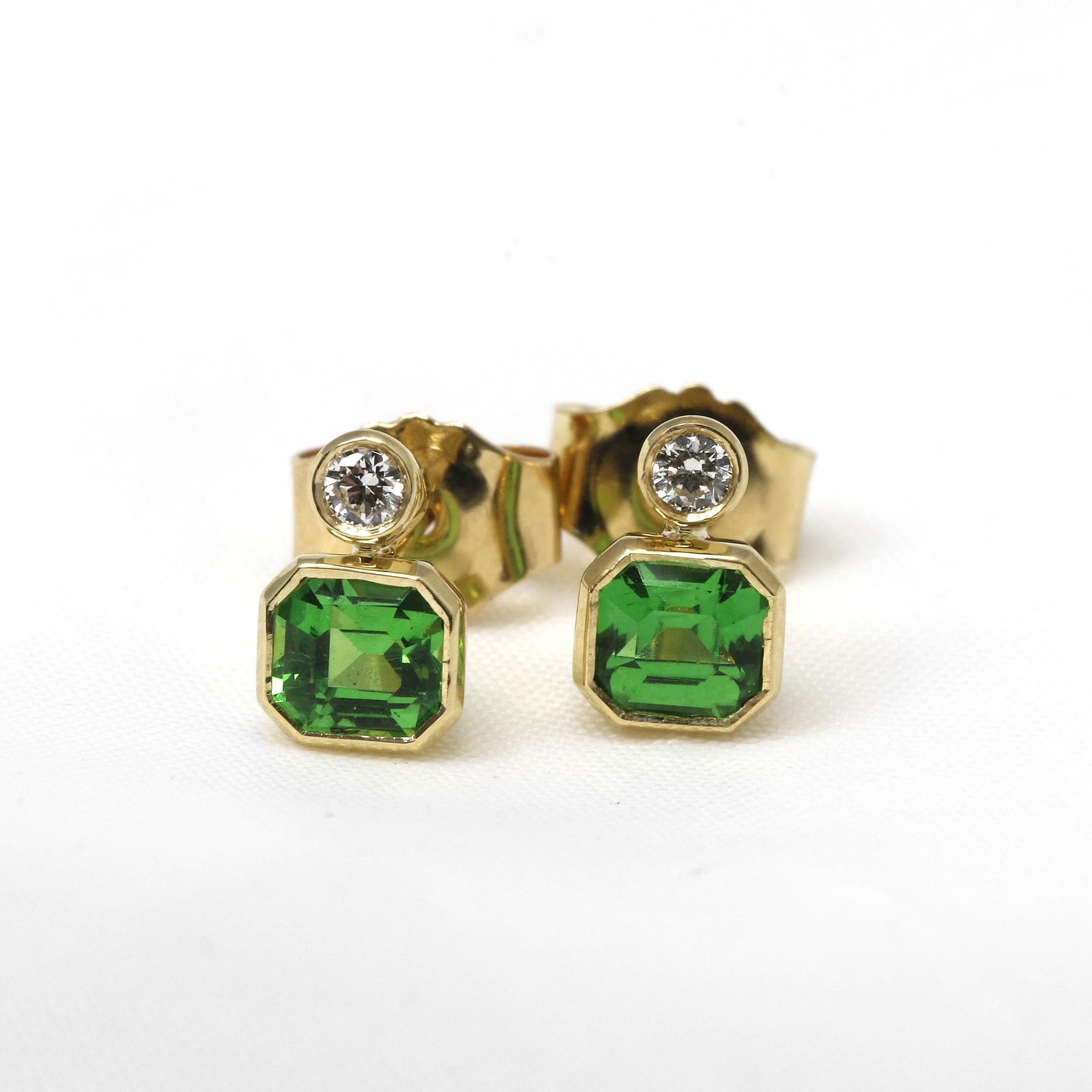Tsavorite Garnet and Diamond Stud Earrings in 9ct Yellow Gold