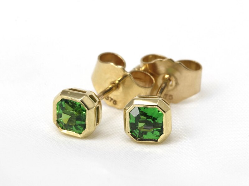 Tsavorite Garnet Stud Earrings in Yellow Gold