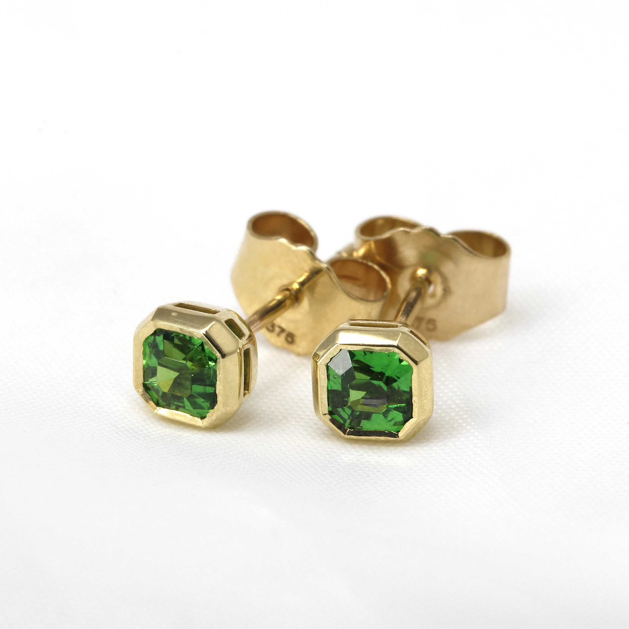 Tsavorite Garnet Stud Earrings in Yellow Gold
