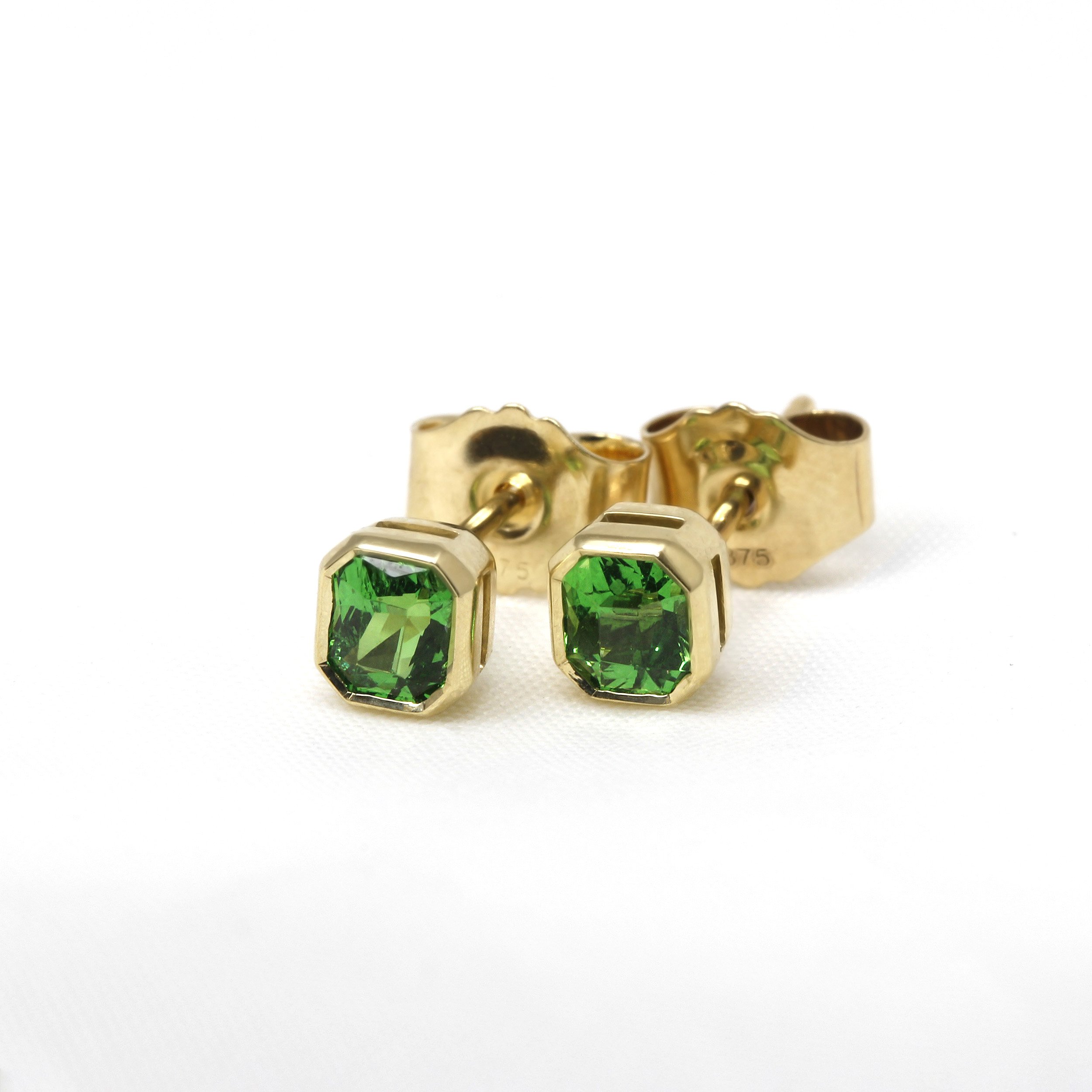 Tsavorite Garnet Stud Earrings in Yellow Gold