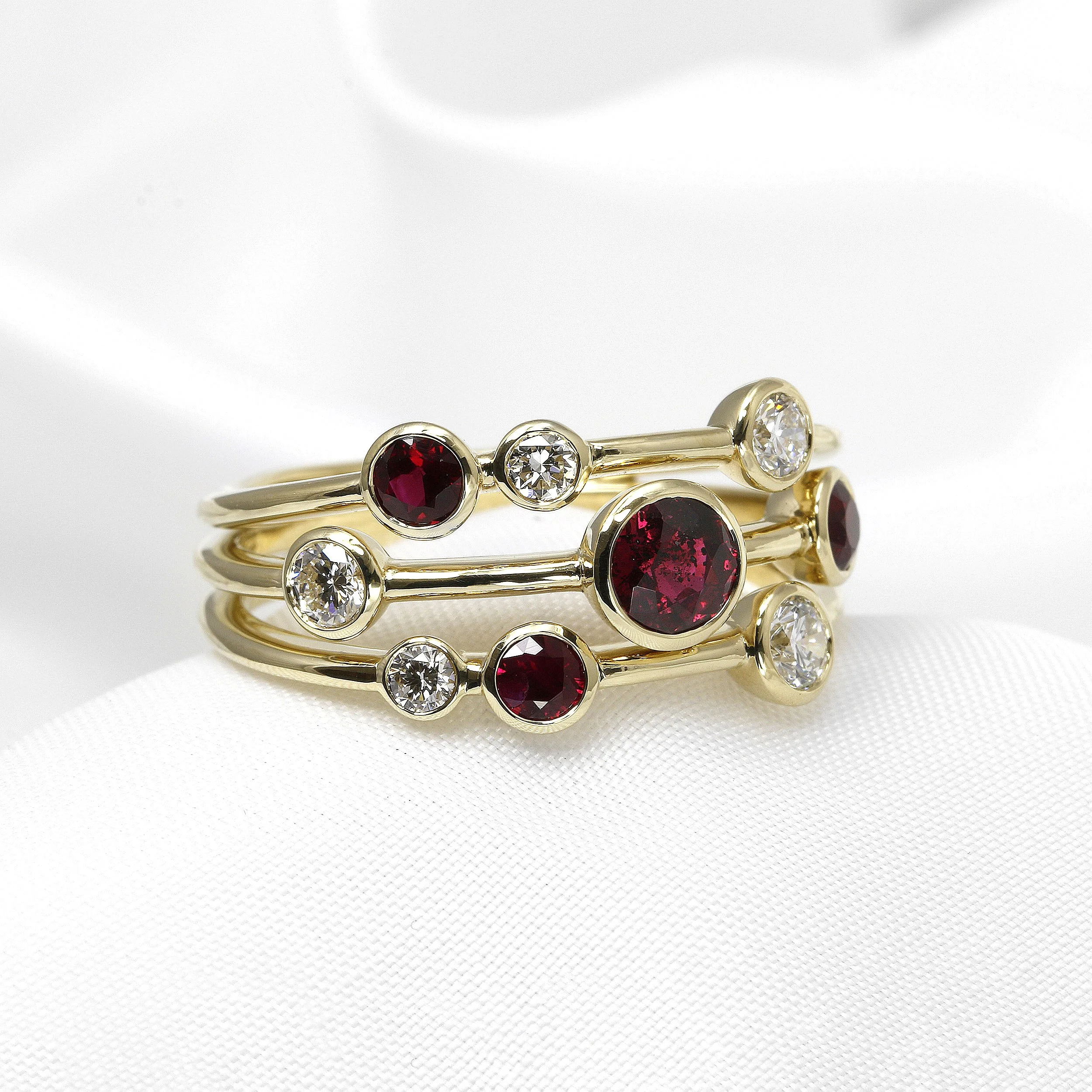 Ruby and Diamond Multi Band Ring in Yellow Gold