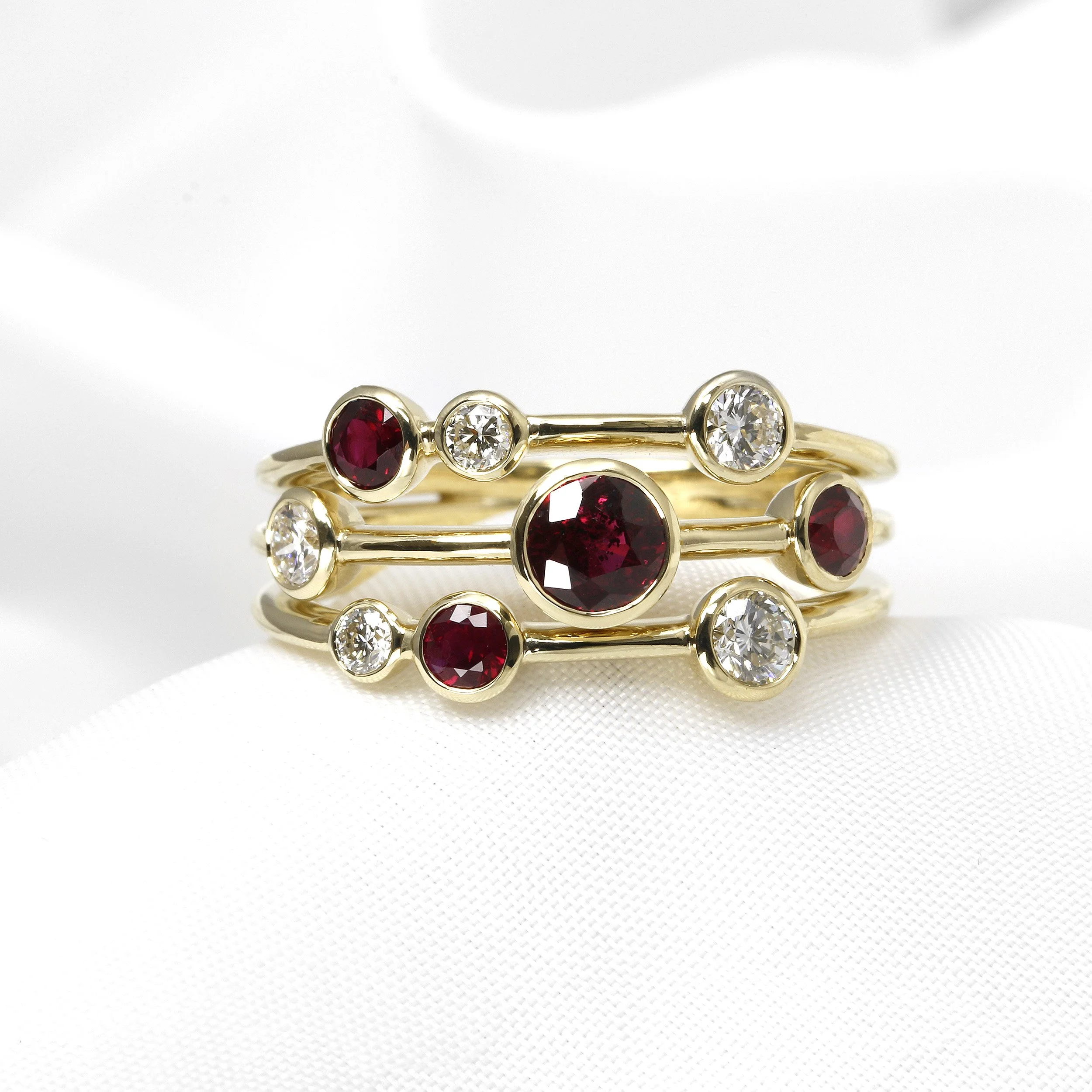 Ruby and Diamond Multi Band Ring in Yellow Gold