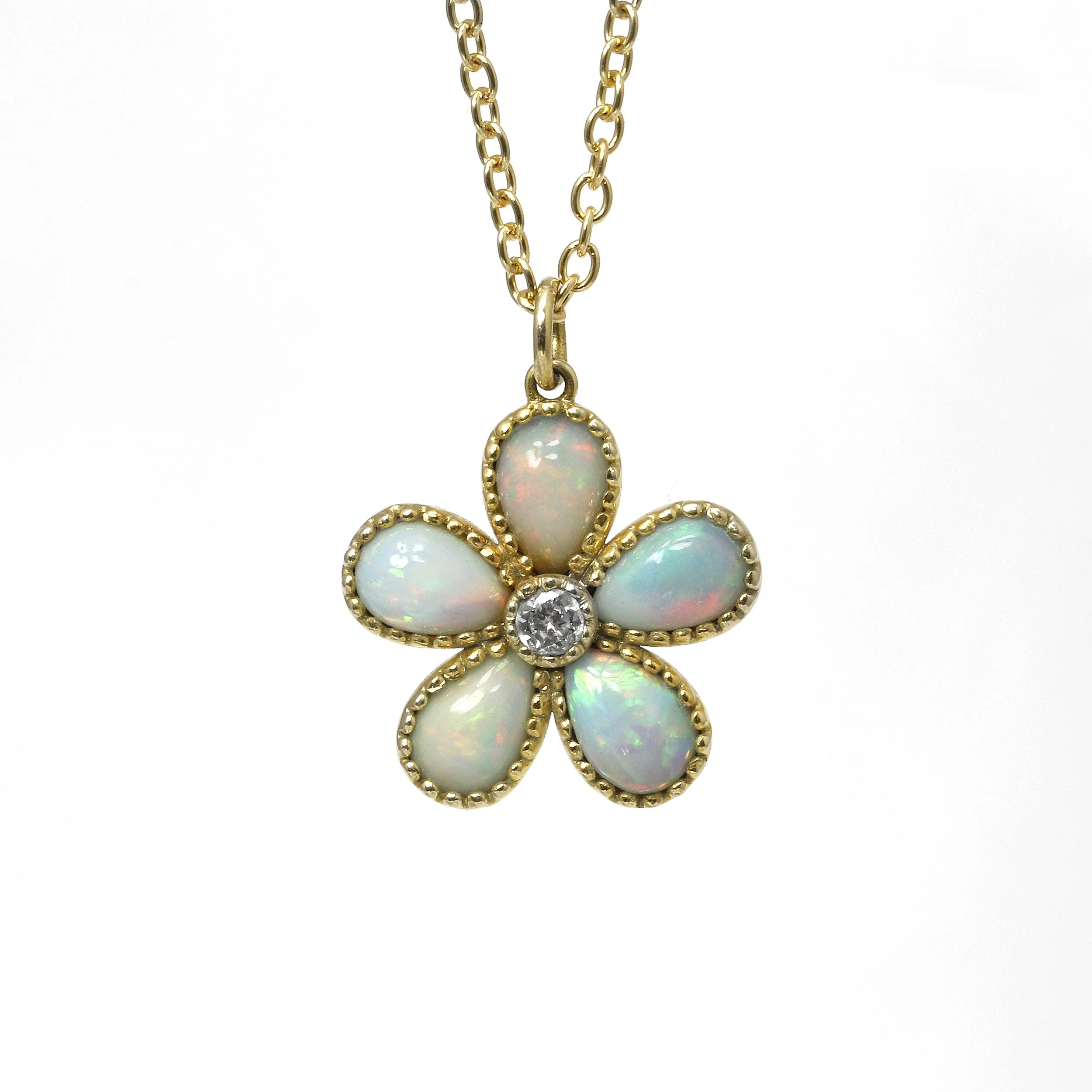 Opal and Diamond Bud and Bloom Flower Pendant