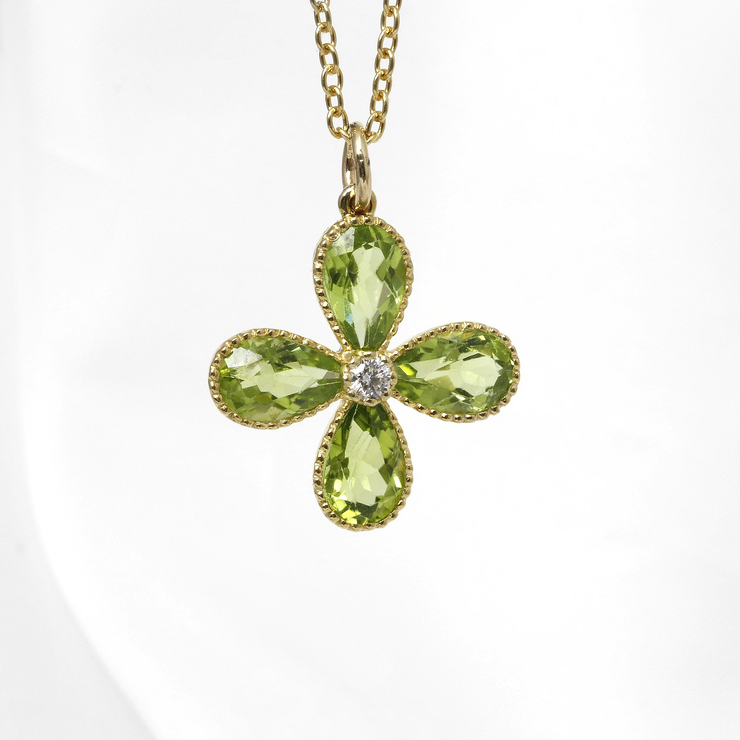 Peridot and Diamond Bud and Bloom Flower Pendant