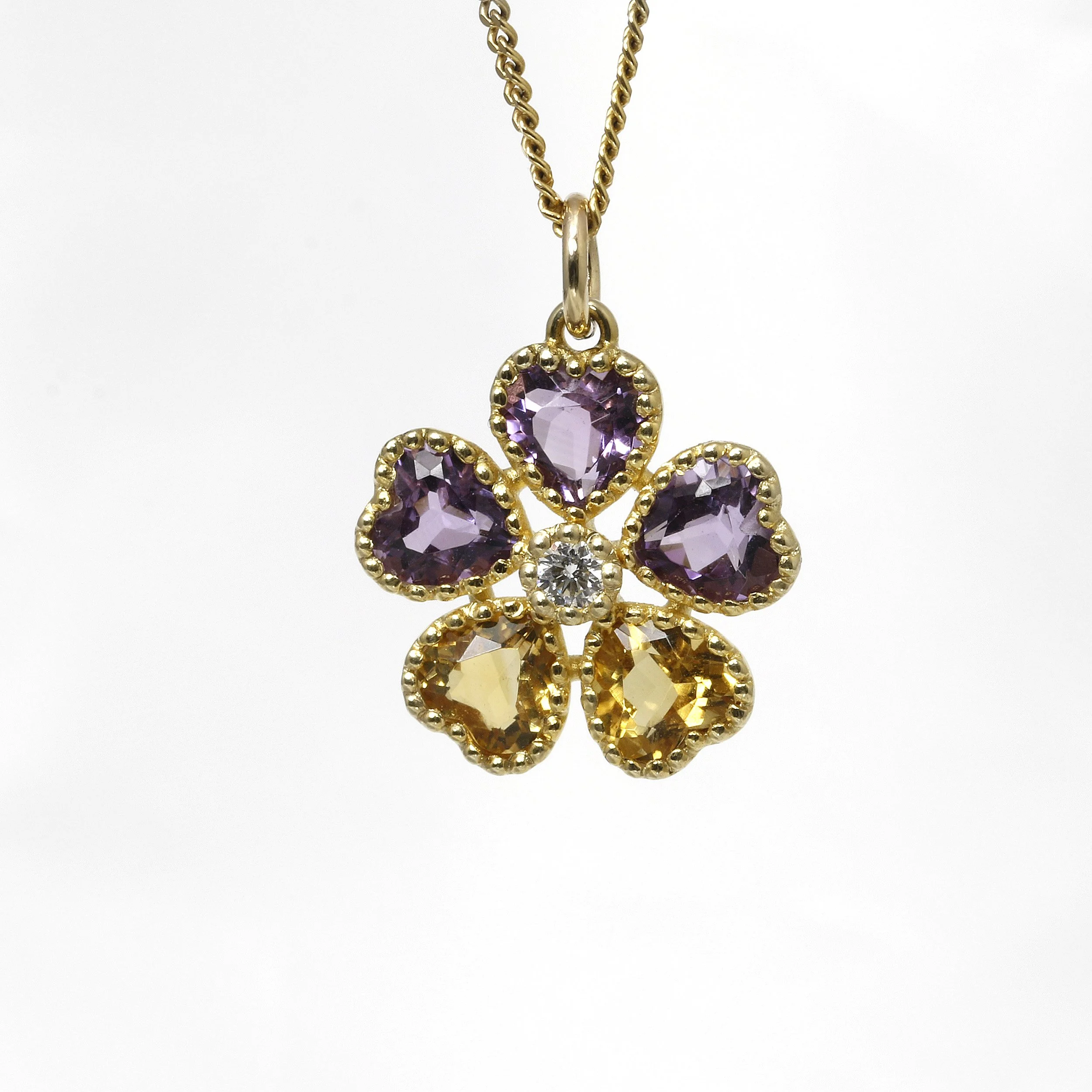 Amethyst and Citrine  Bud and Bloom Flower Pendant