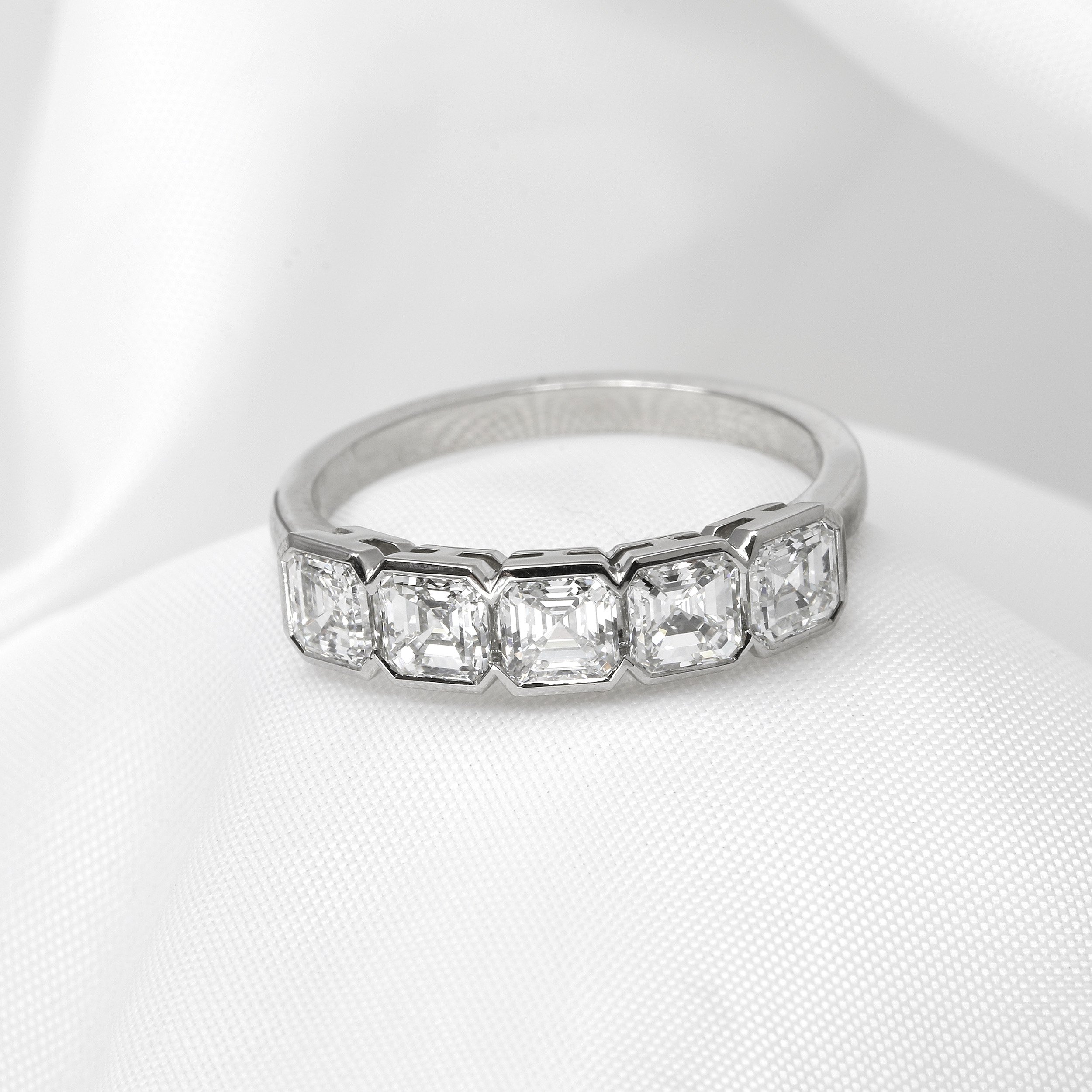 Asscher Cut Diamond Five Stone Ring in Platinum
