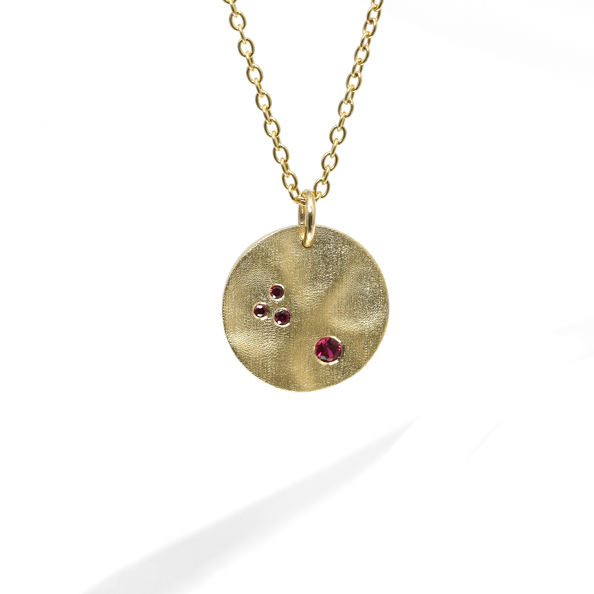 Medium Molten Disk Pendant with Rubies