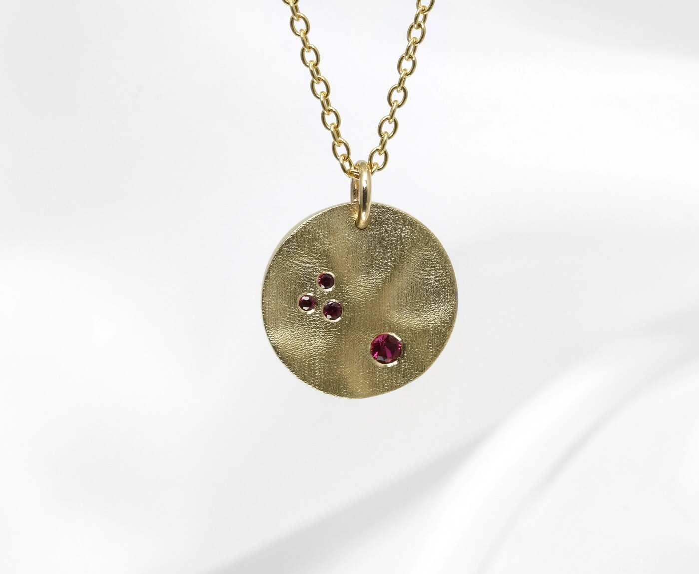 Medium Molten Disk Pendant with Rubies