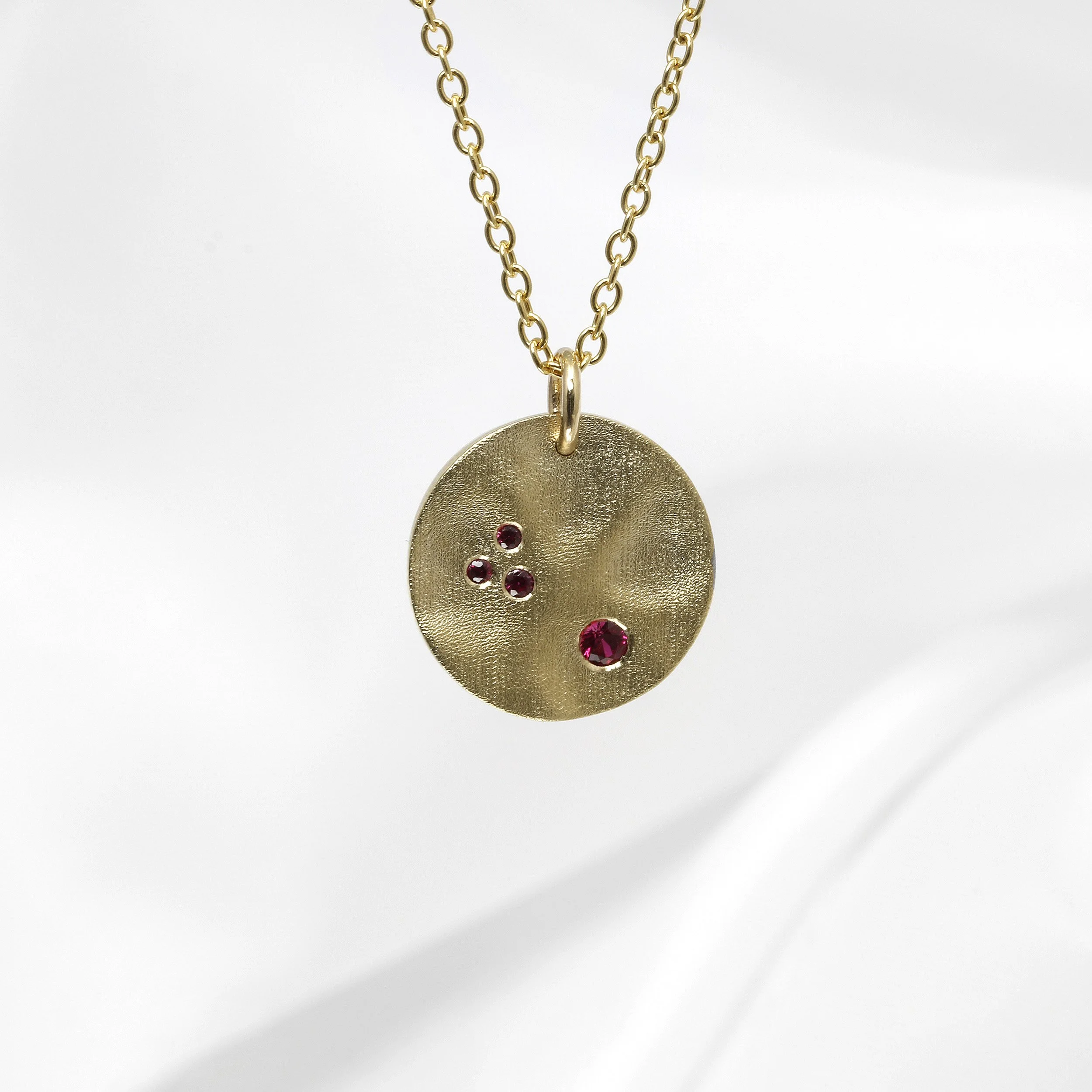 Medium Molten Disk Pendant with Rubies