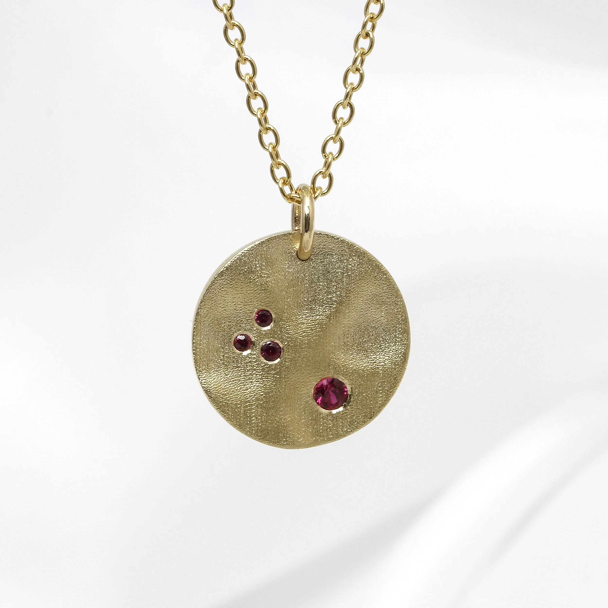 Medium Molten Disk Pendant with Rubies