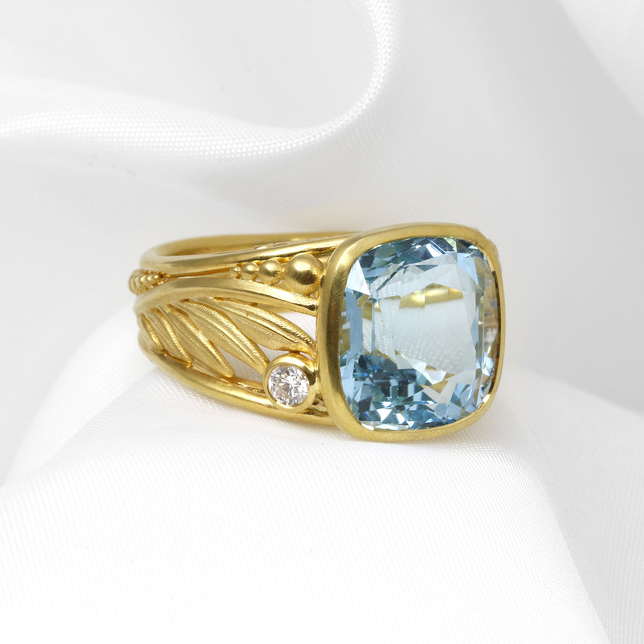 Blue Topaz and Diamond Foliate Dress Ring in Yellow Gold