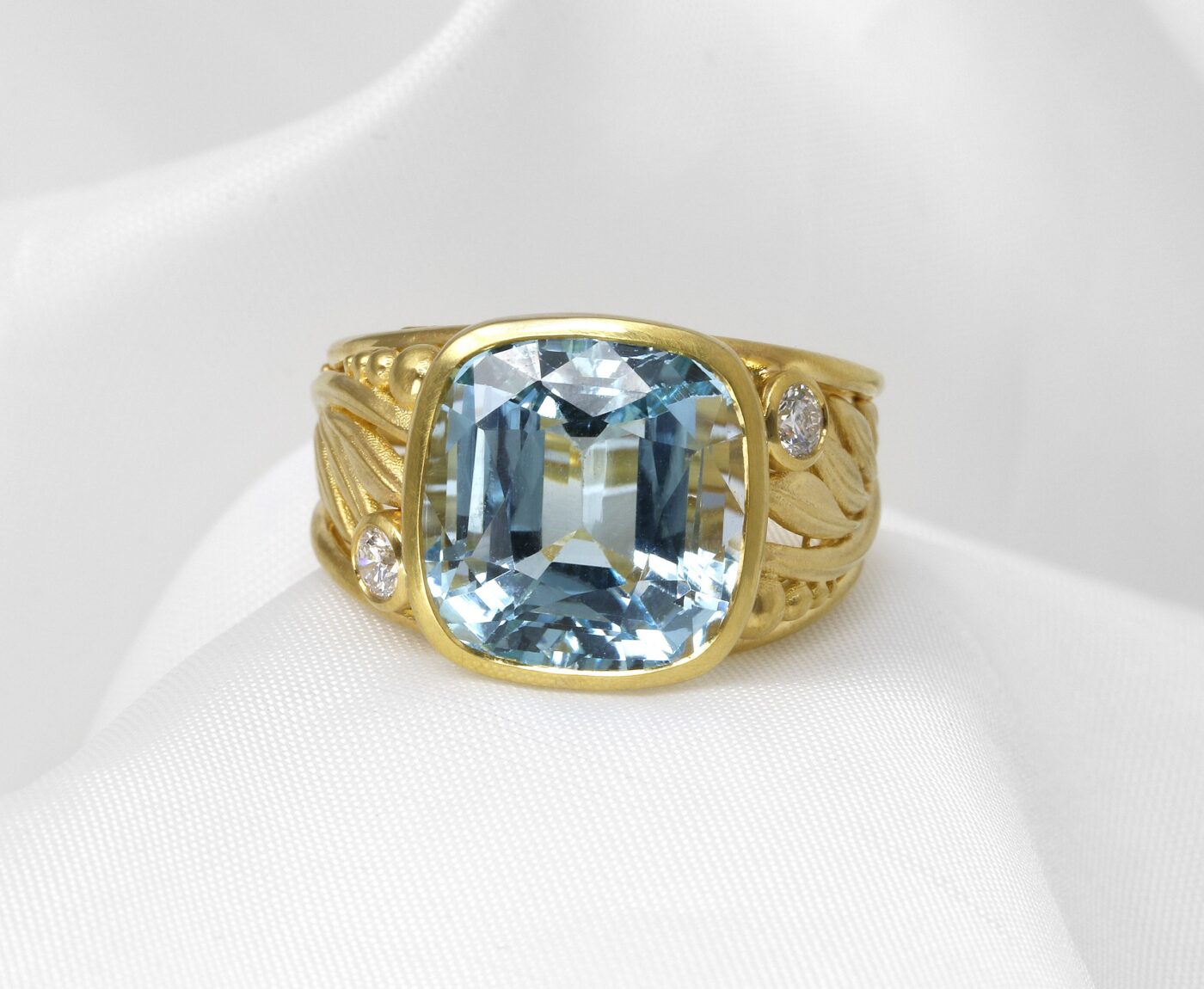 Blue Topaz and Diamond Foliate Dress Ring in Yellow Gold