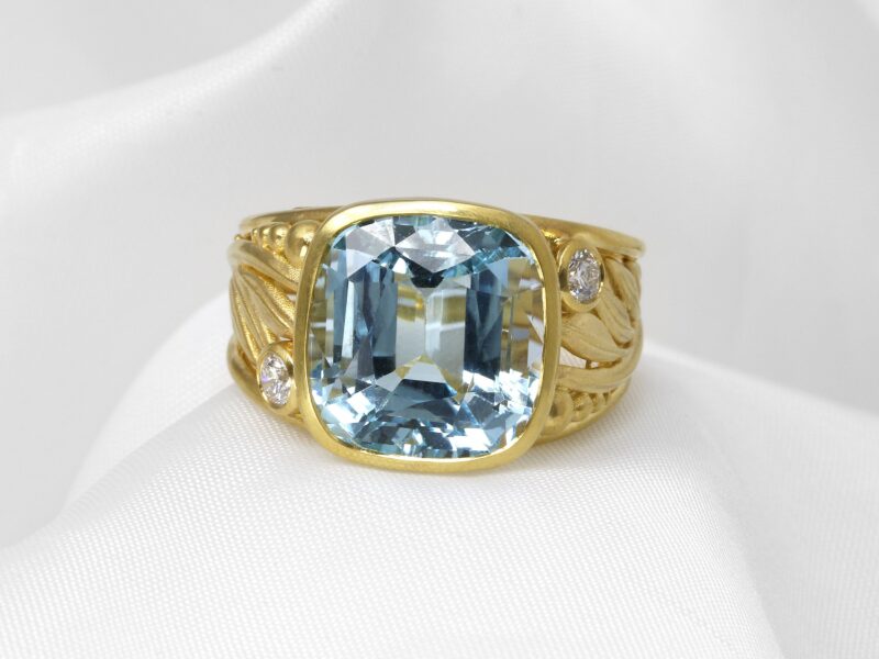 Blue Topaz and Diamond Foliate Dress Ring in Yellow Gold