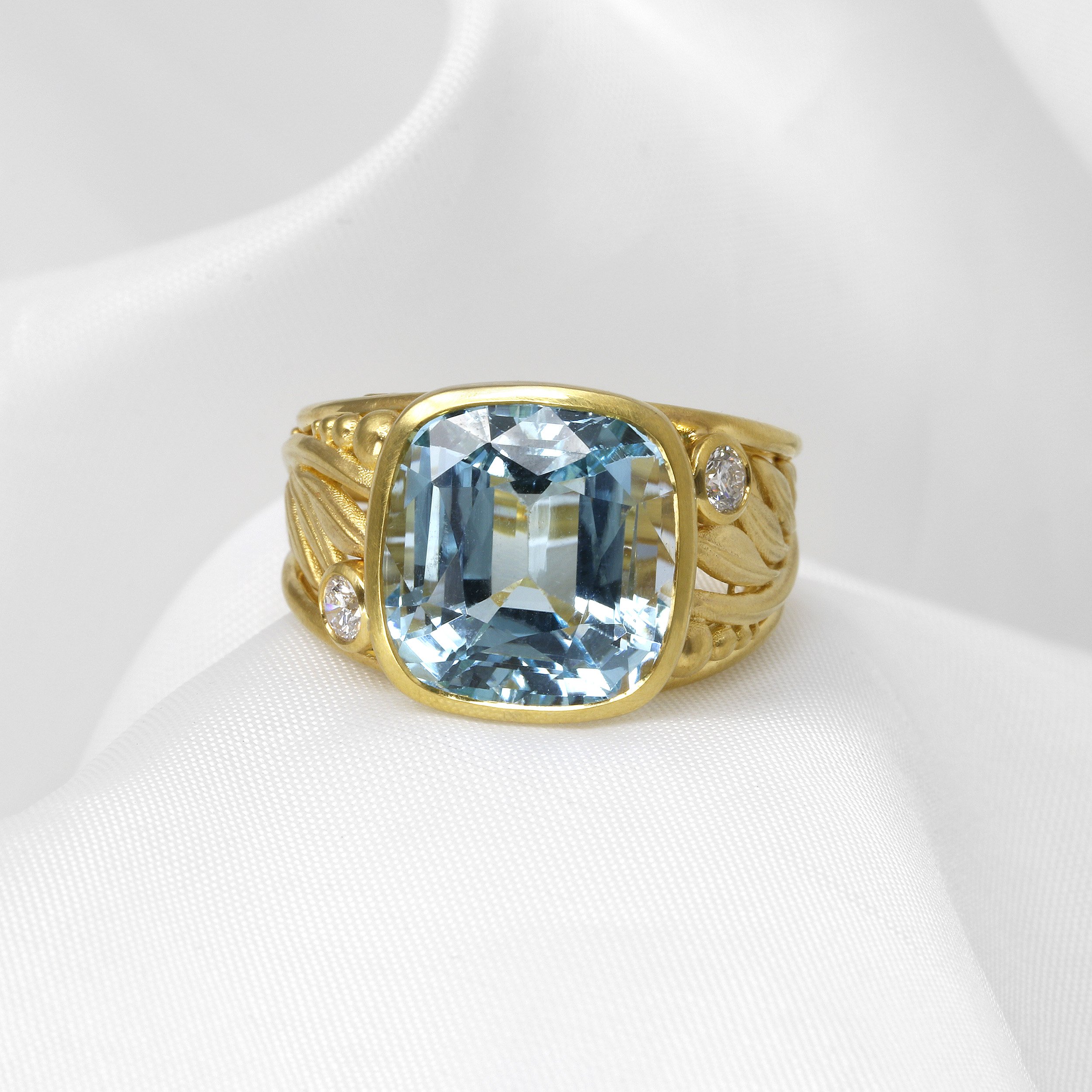 Blue Topaz and Diamond Foliate Dress Ring in Yellow Gold