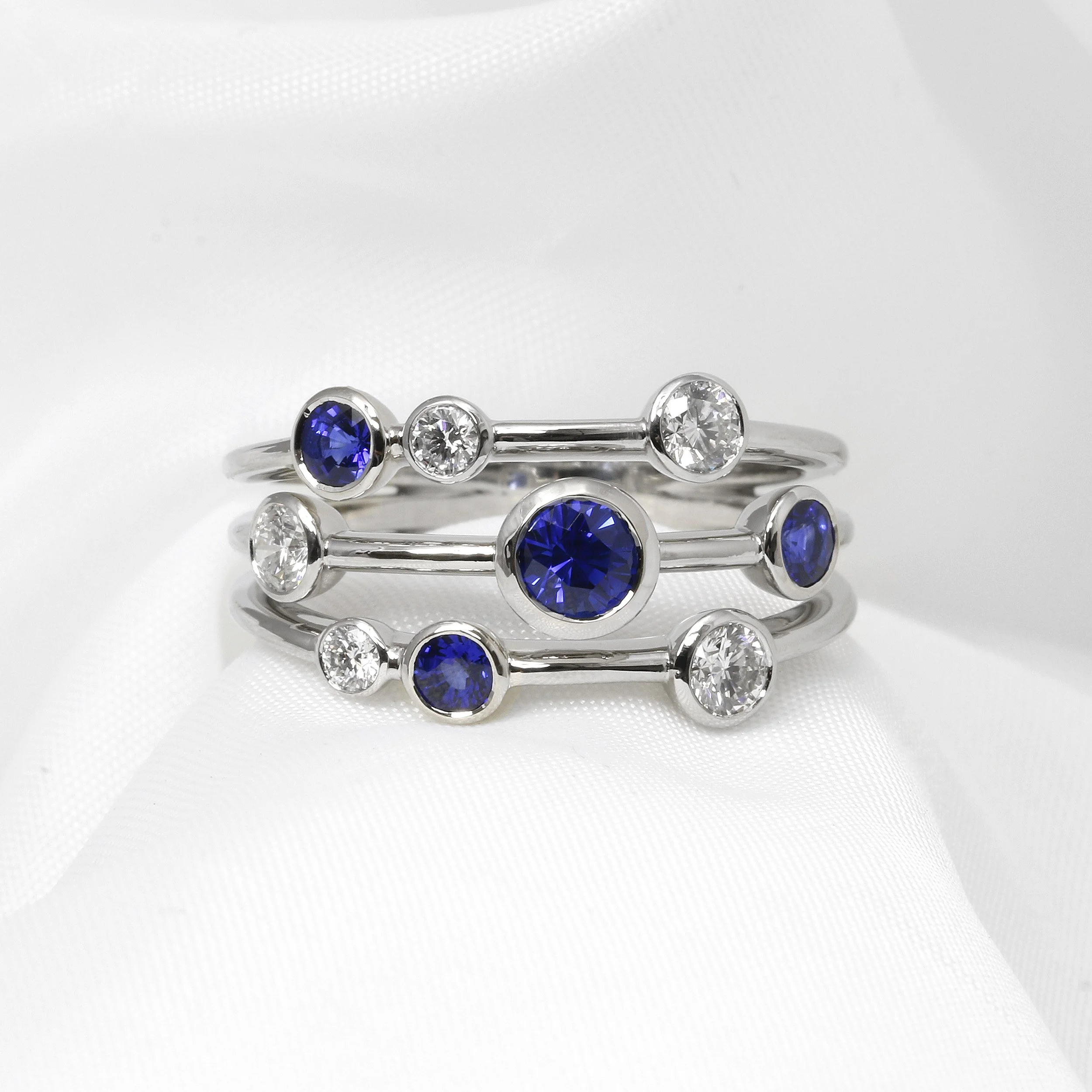 Sapphire and Diamond Multi Band Platinum Ring