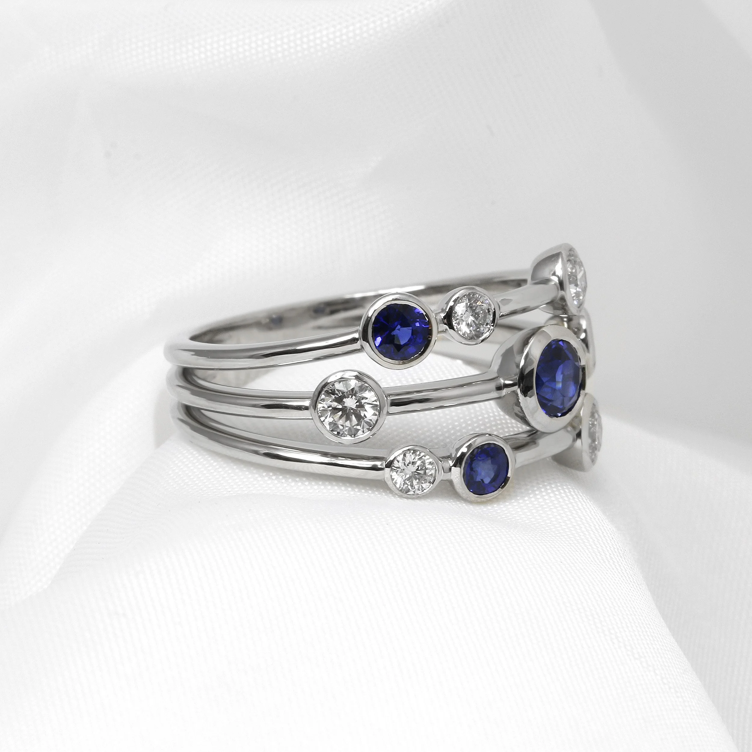 Sapphire and Diamond Multi Band Platinum Ring