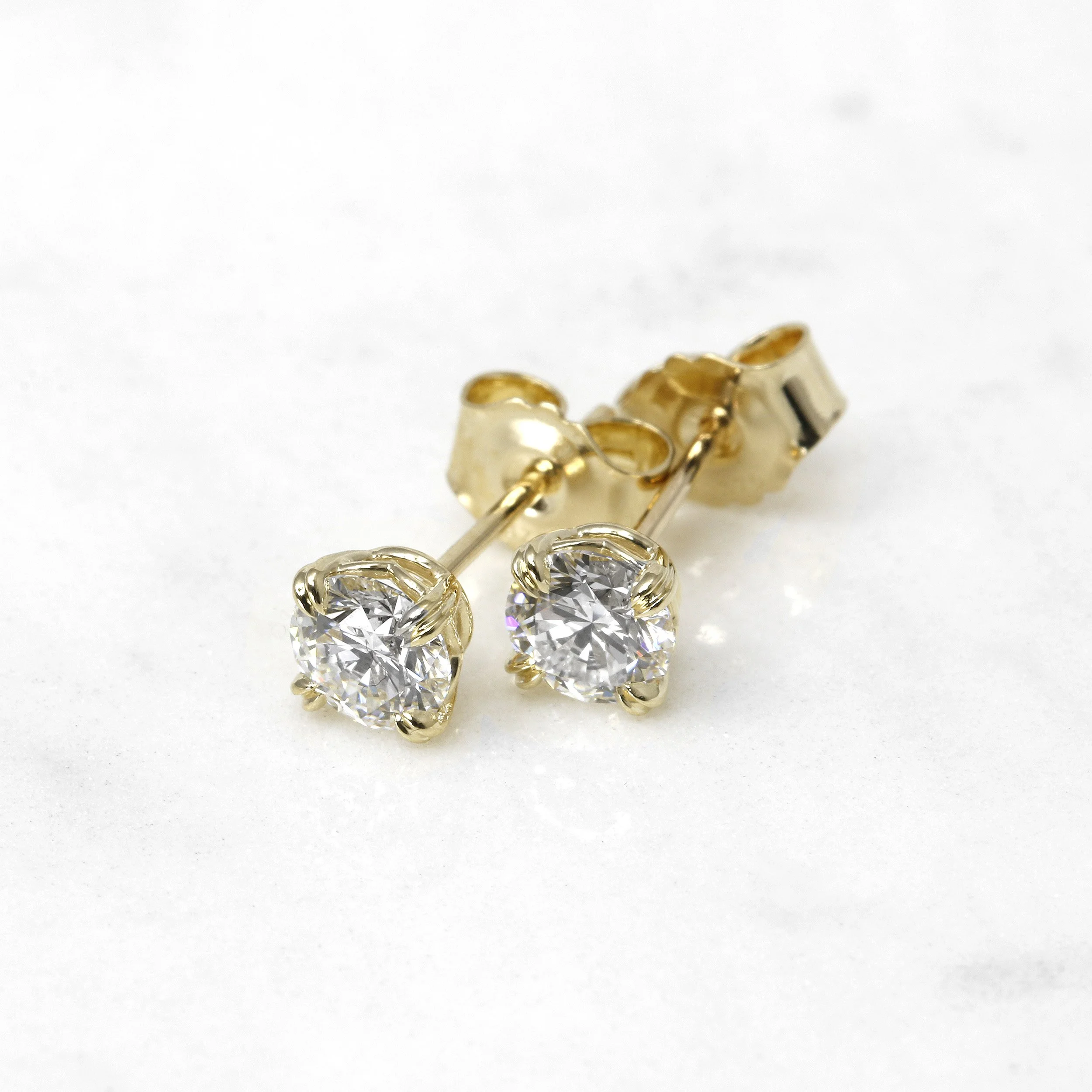 Laboratory Created Diamond Solitaire Stud Earrings in 9ct Yellow Gold