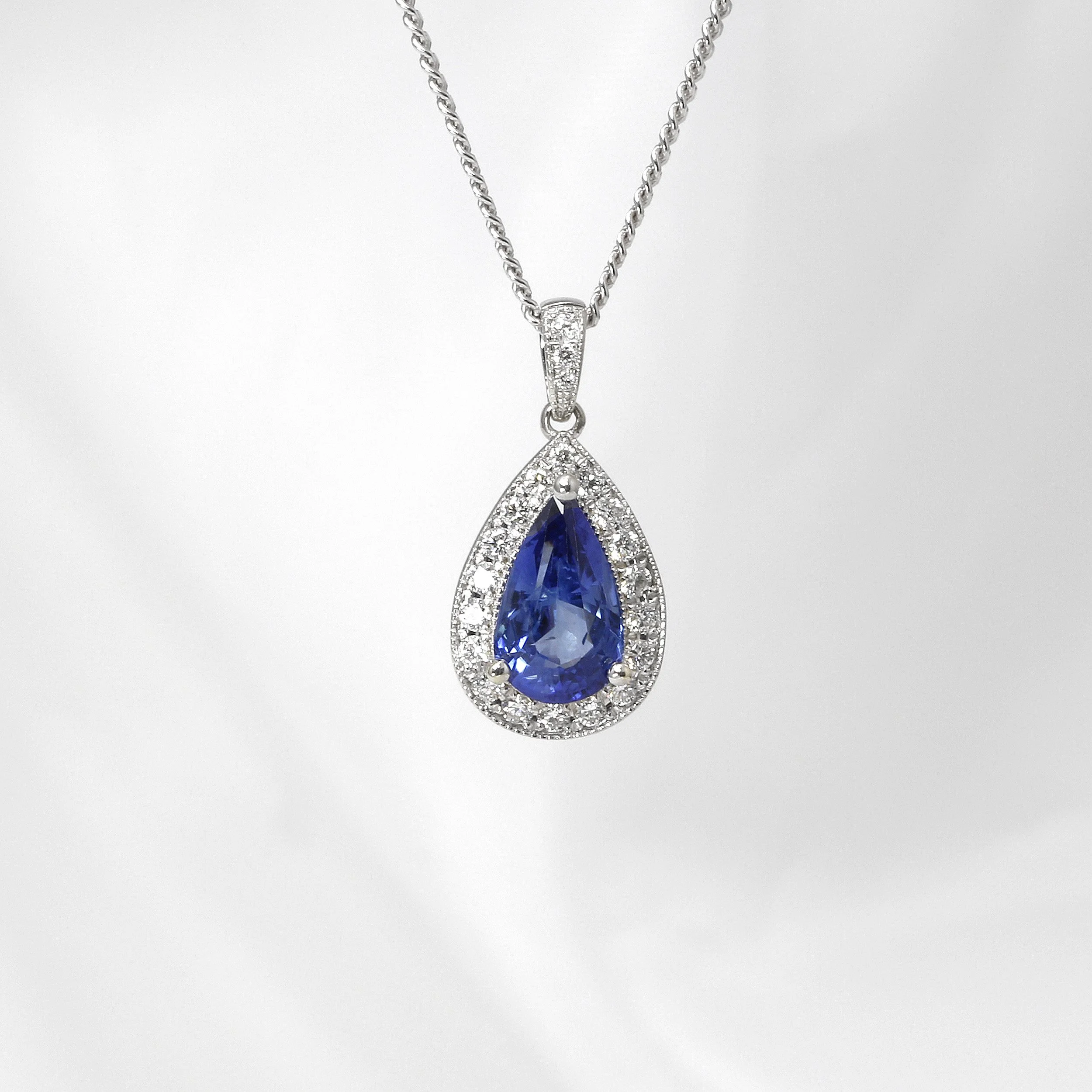 Sapphire and Diamond Pear Shaped Cluster Pendant