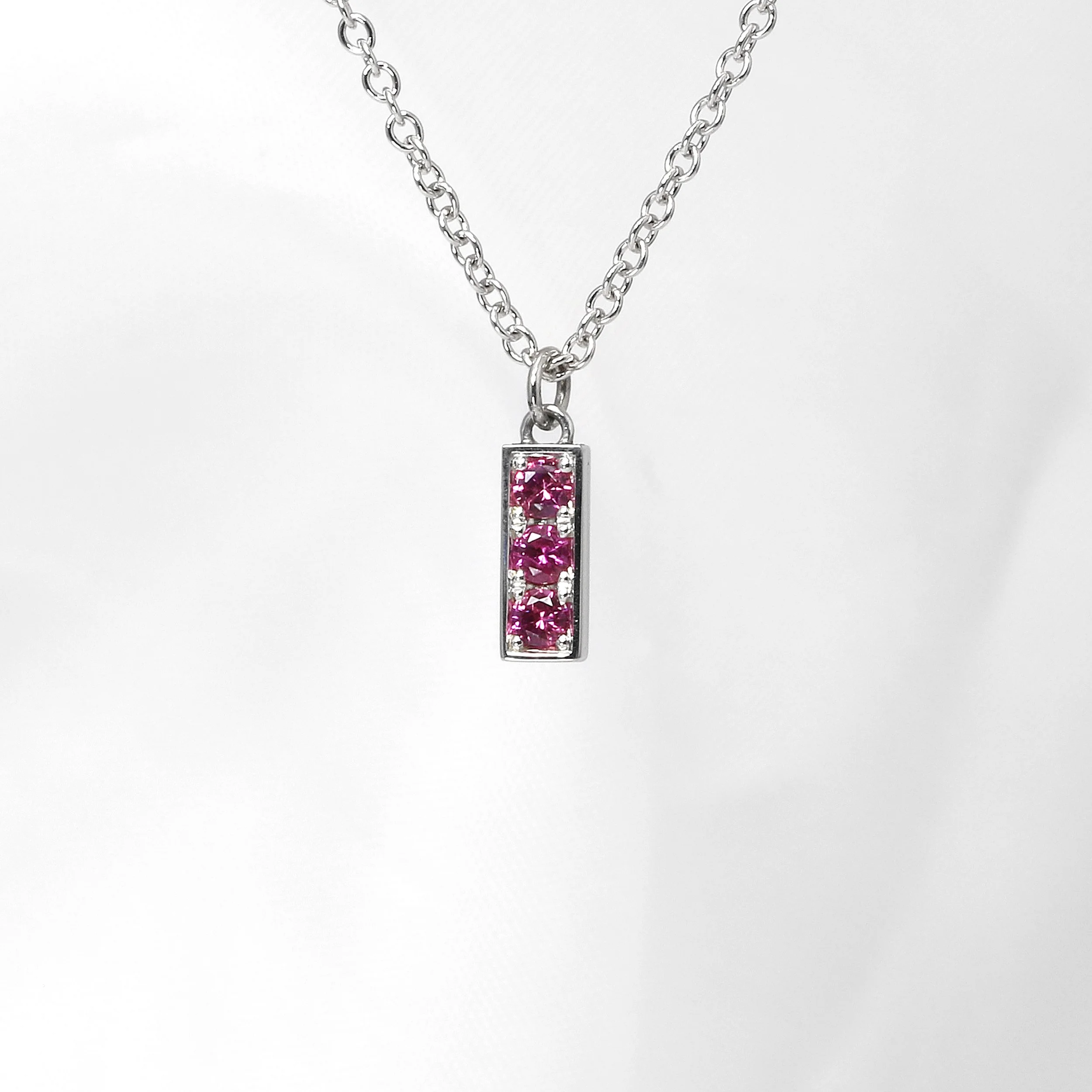 Pink Sapphire Small Bar Pendant in White Gold