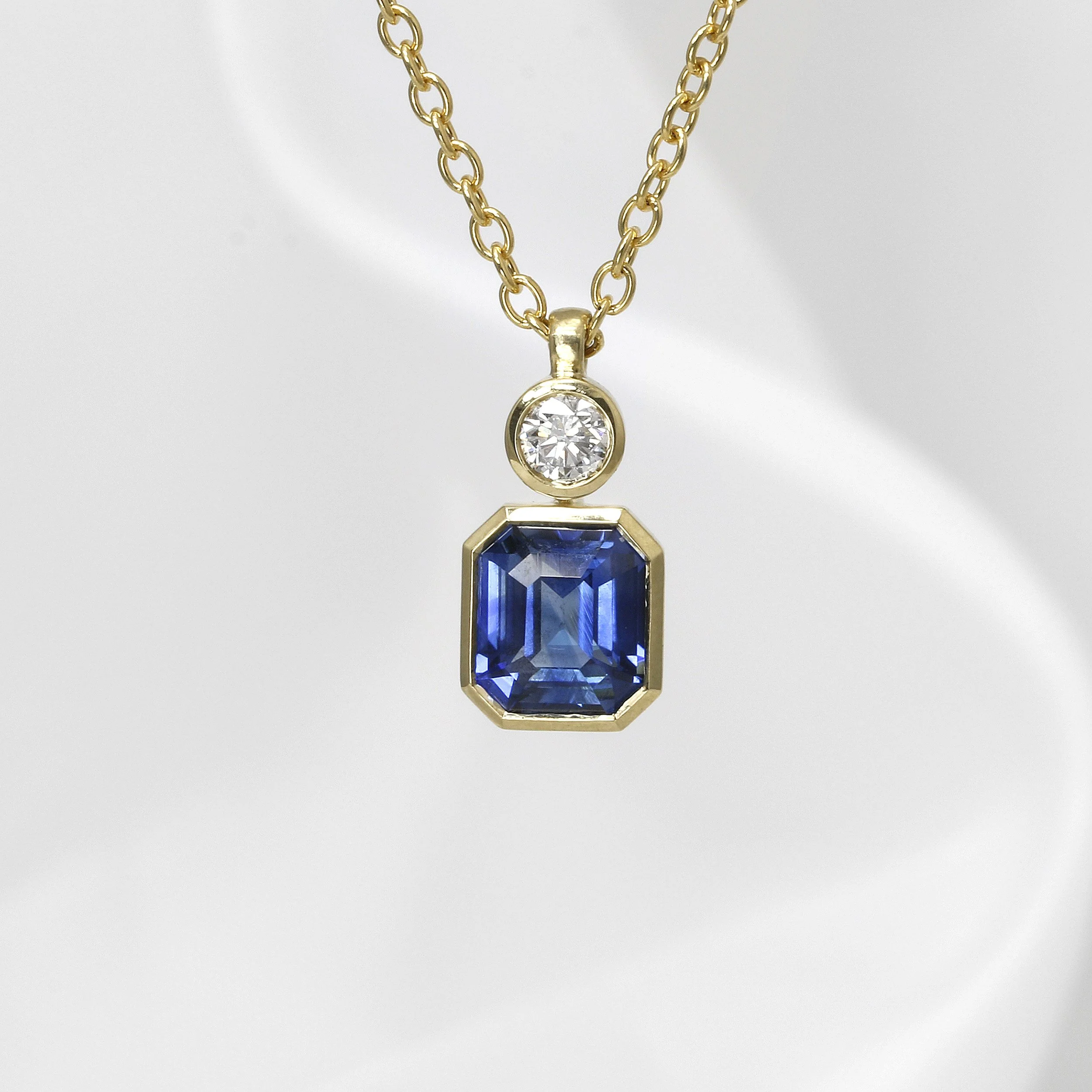 Octagonal Sapphire and Diamond Pendant in Yellow Gold