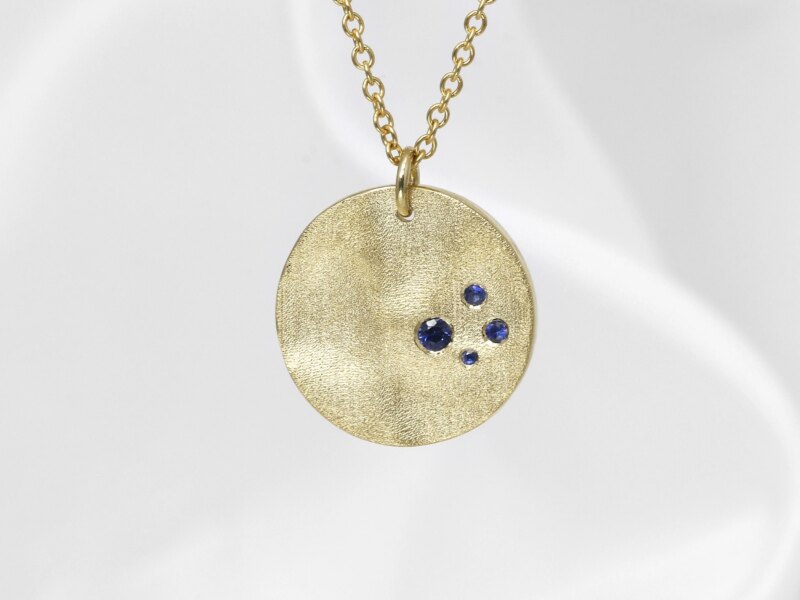 Medium Molten Disc Pendant with Sapphires