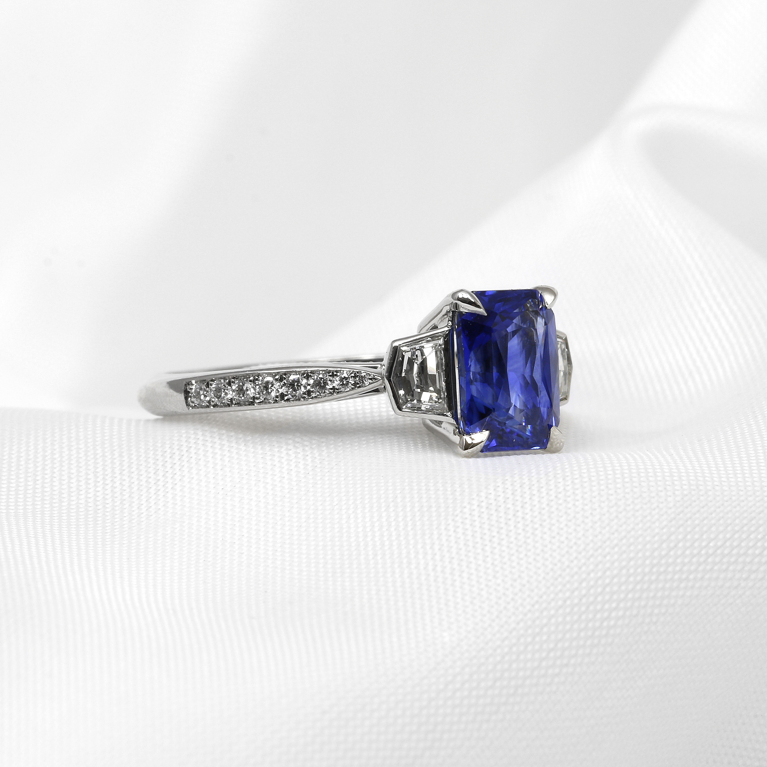 Sapphire and Cadillac Diamond Ring in Platinum