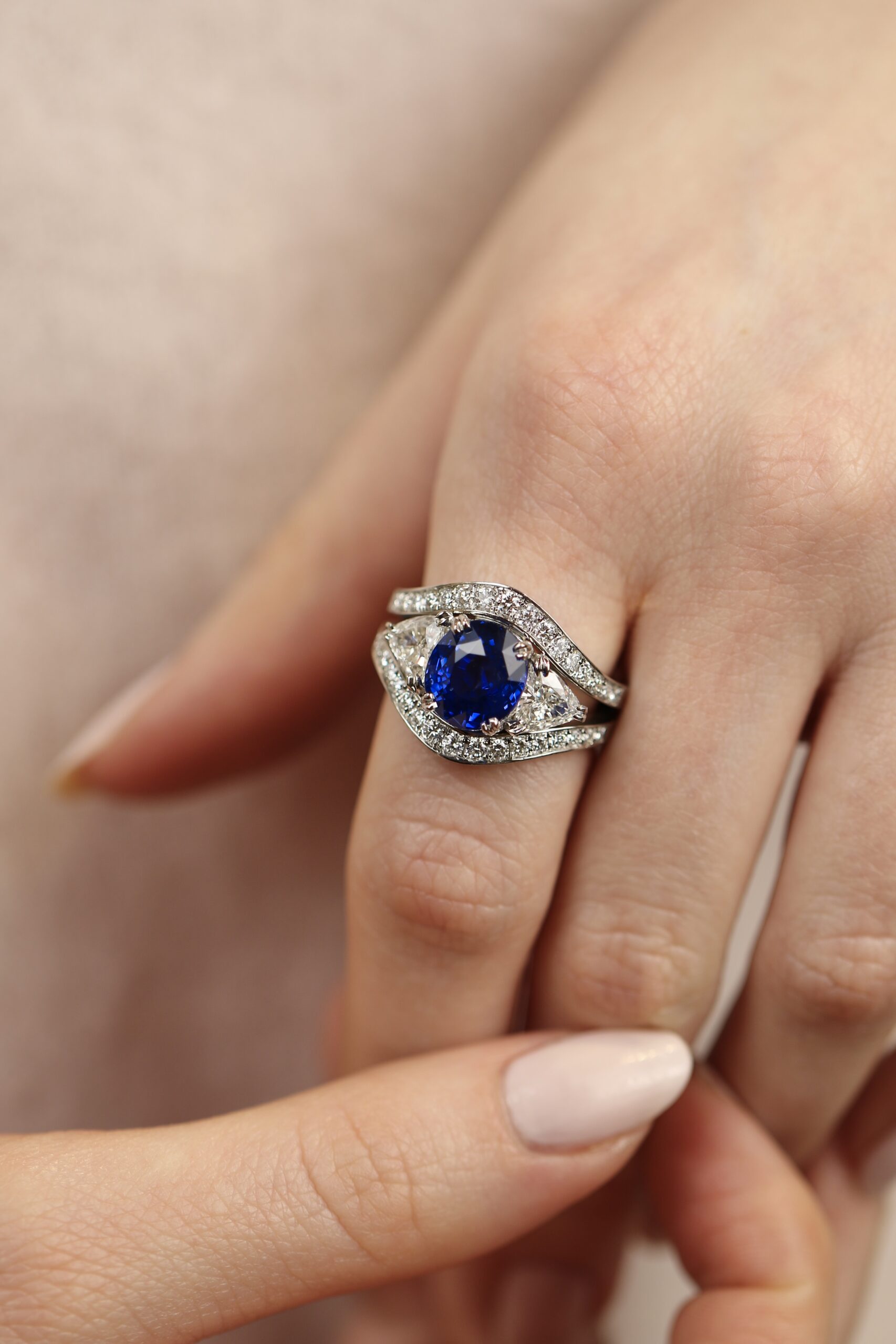 G50325 Blue Sapphire and Diamond Ring in Platinum