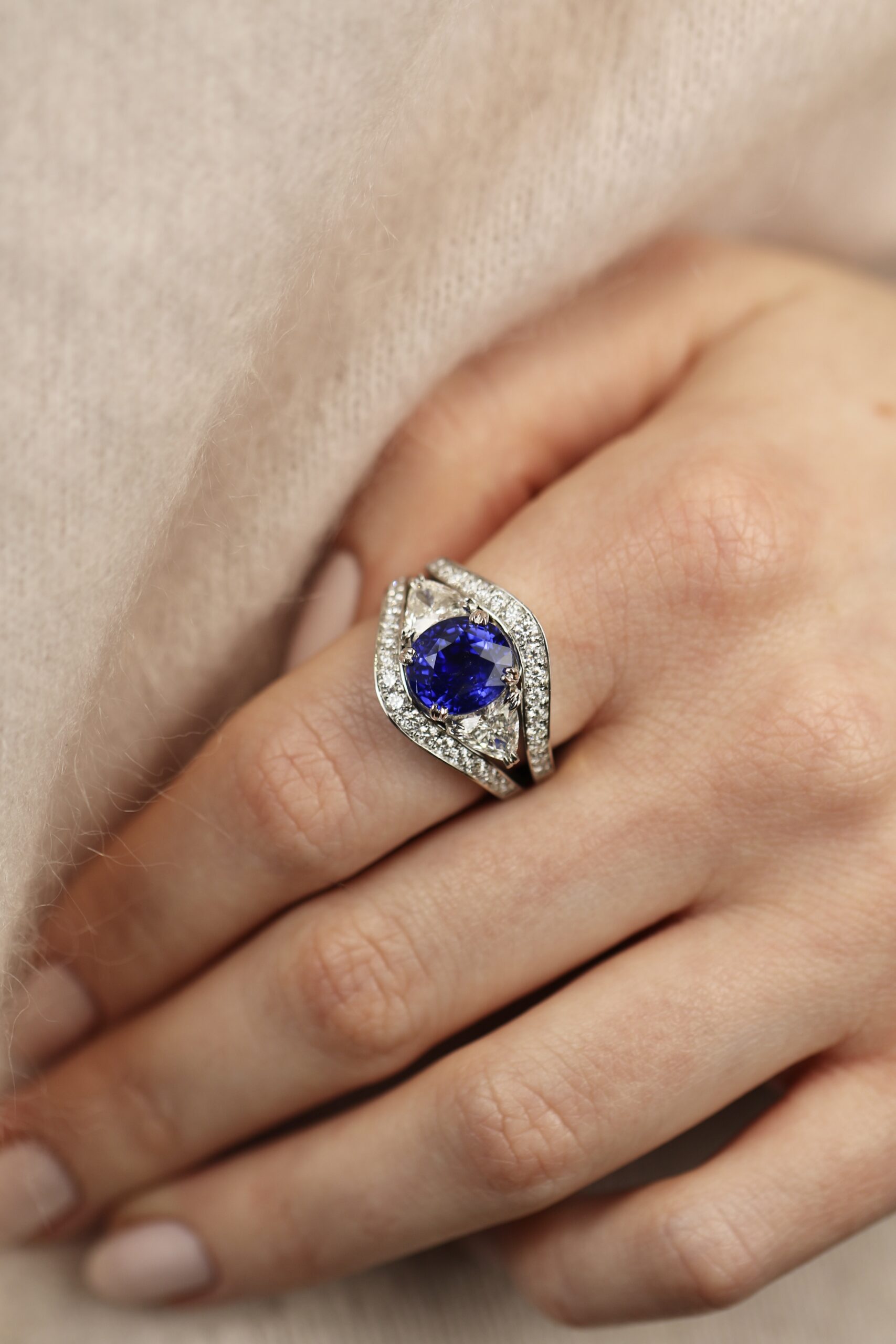 G50325 Blue Sapphire and Diamond Ring in Platinum