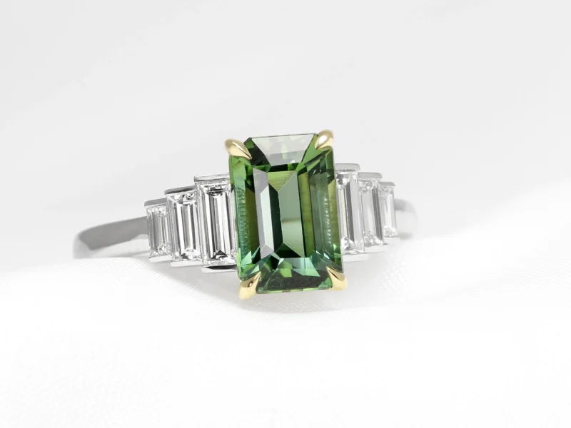 Art Deco Tourmaline and diamond baguette ring