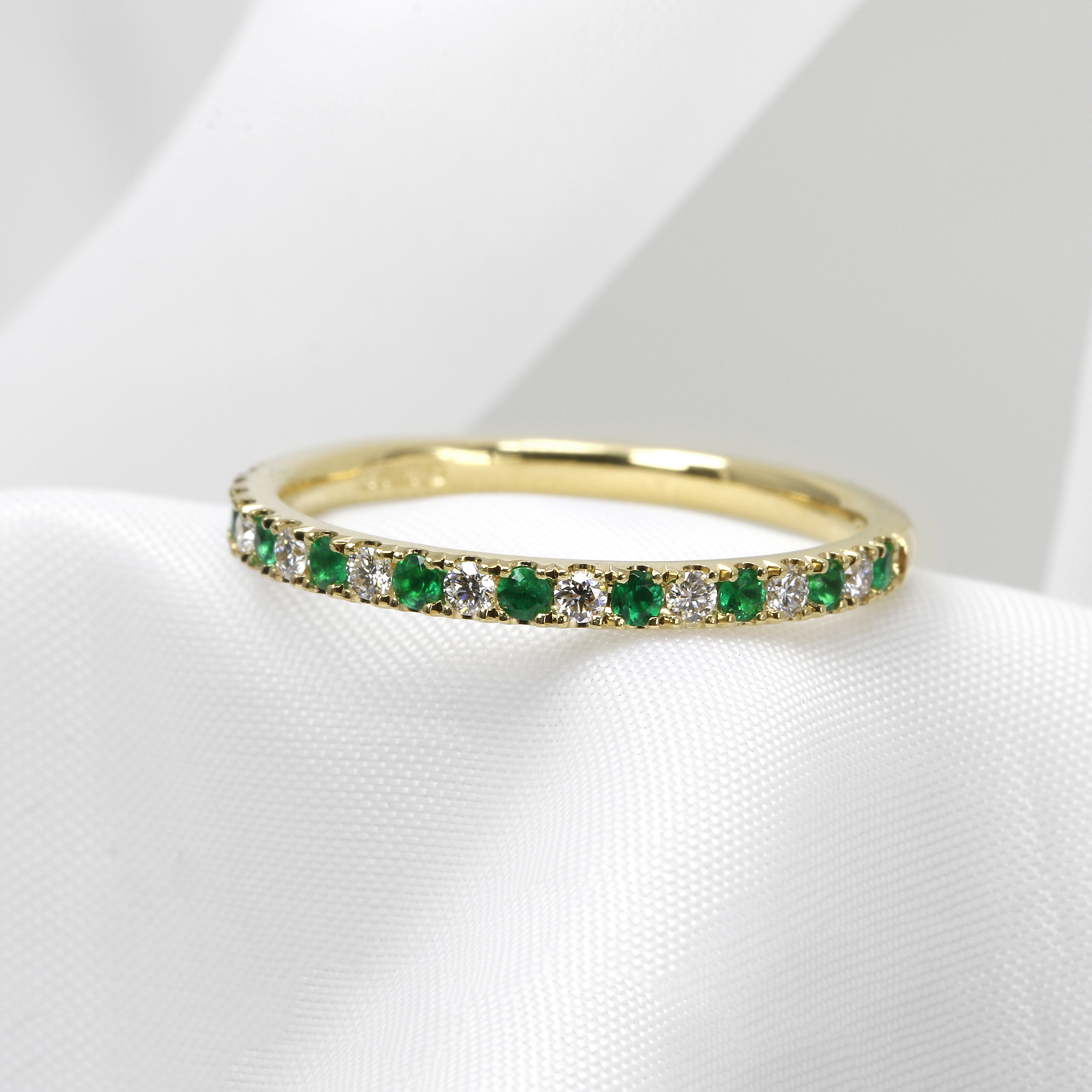 Emerald and Diamond Eternity Ring in 18ct Yellow Gold
