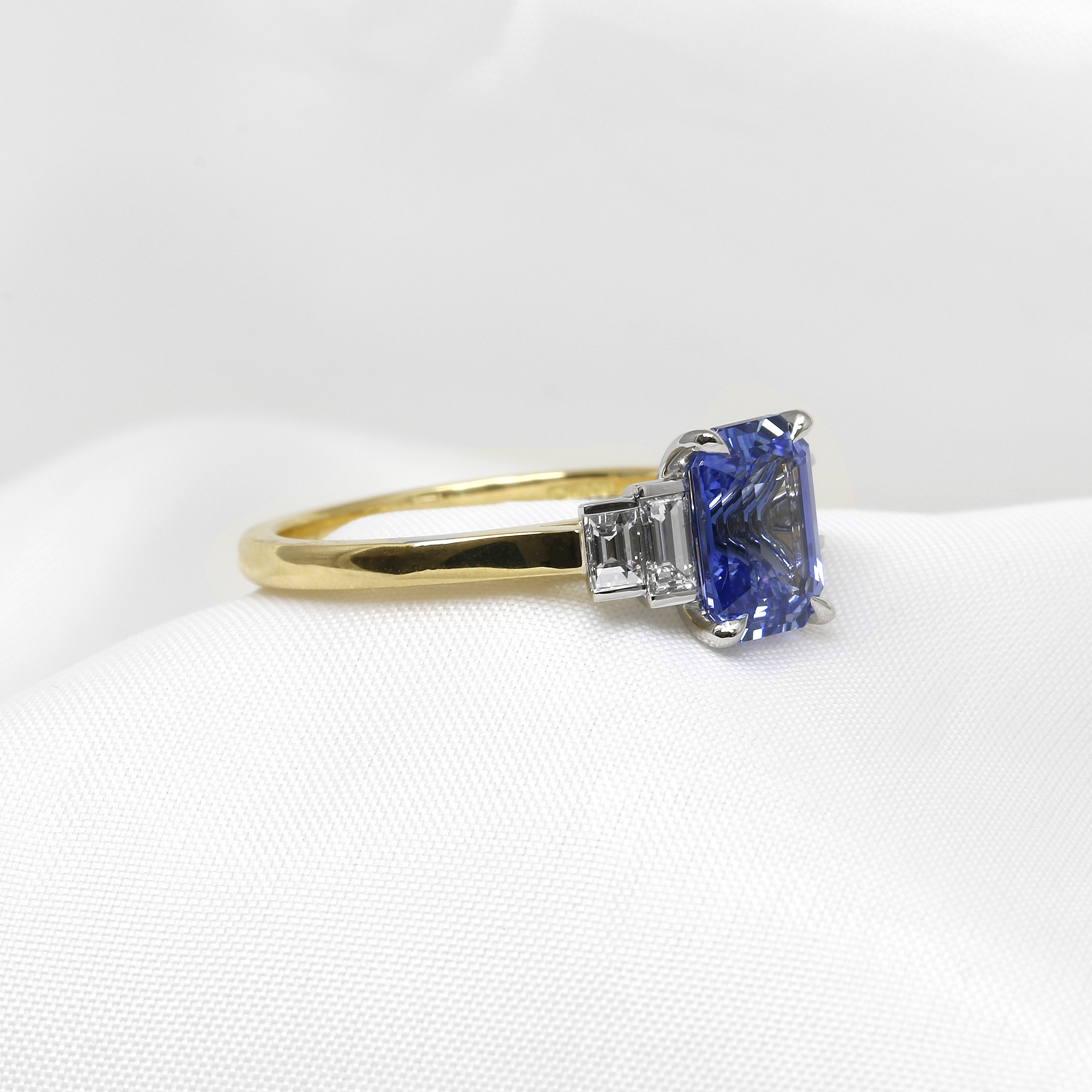 Sapphire and Baguette Diamond Ring in Platinum and 18ct Gold