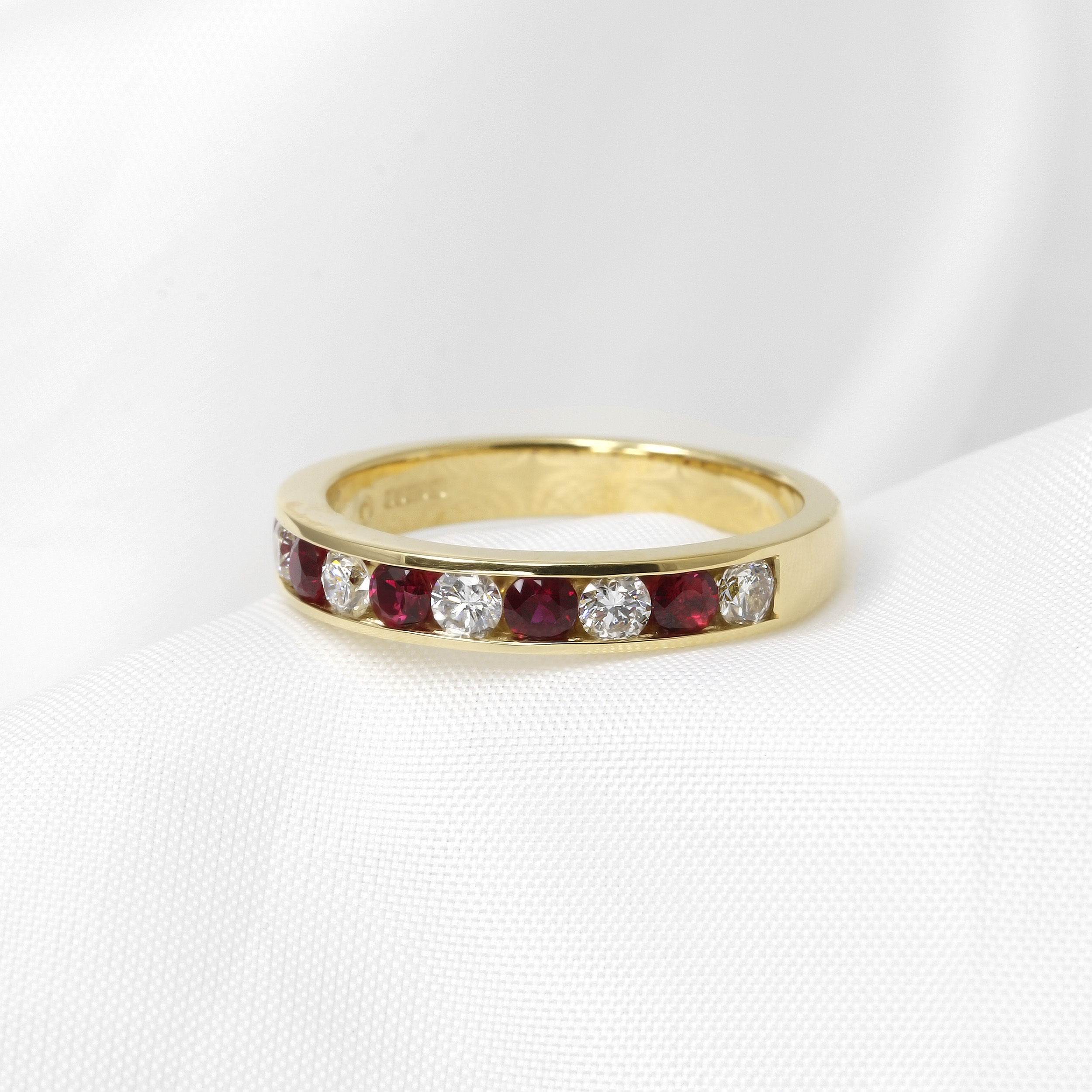 Ruby and Diamond Channel Set Eternity Ring in 18ct Yellow Gold