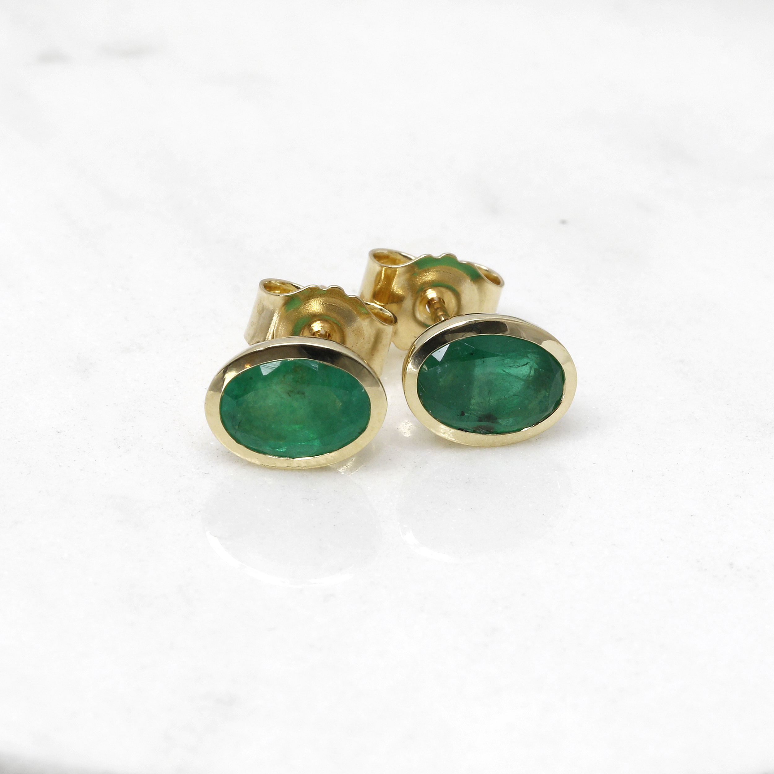 Oval Emerald Stud Earrings in 9ct Yellow Gold