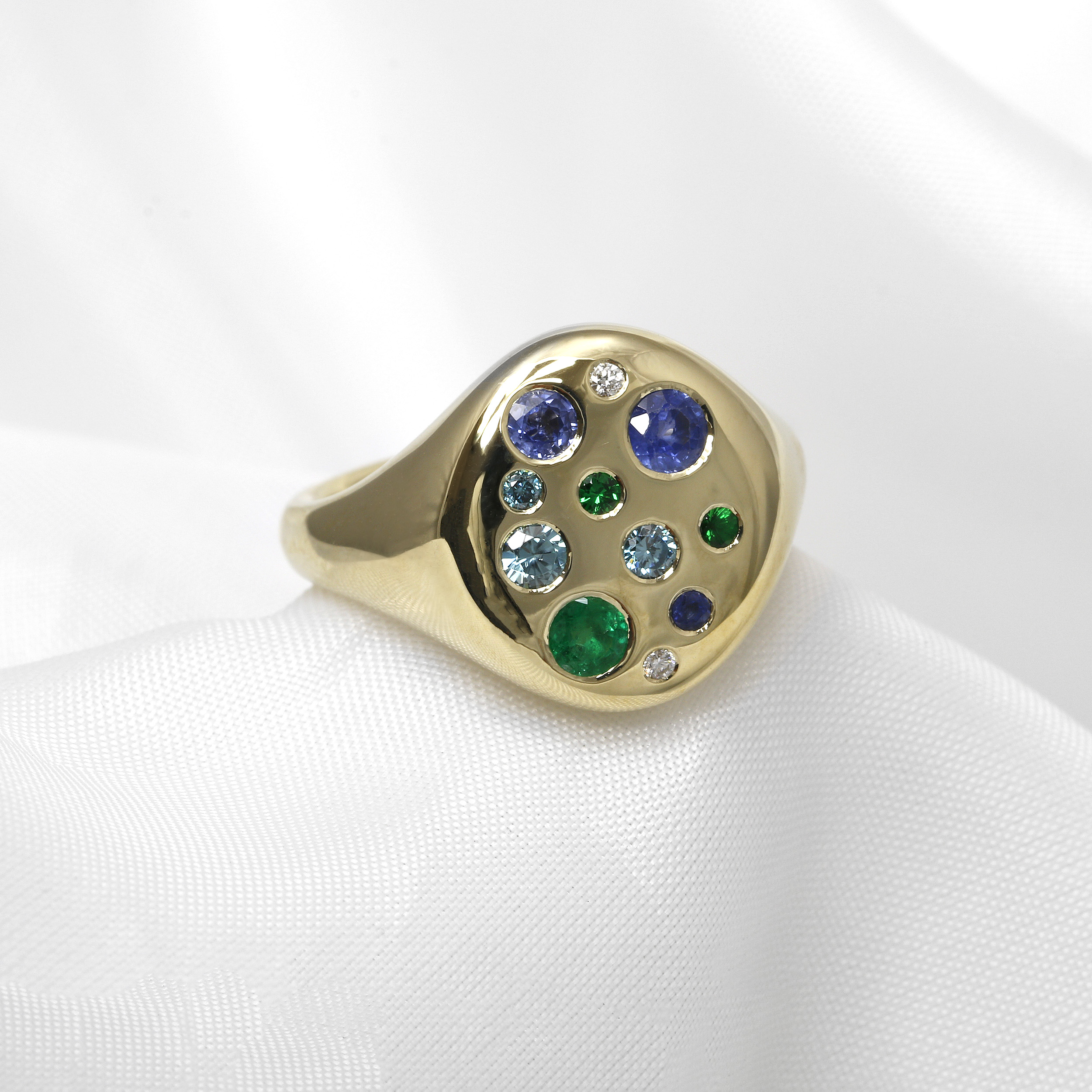 Multi-Stone Set Signet Ring in 9ct Yellow Gold