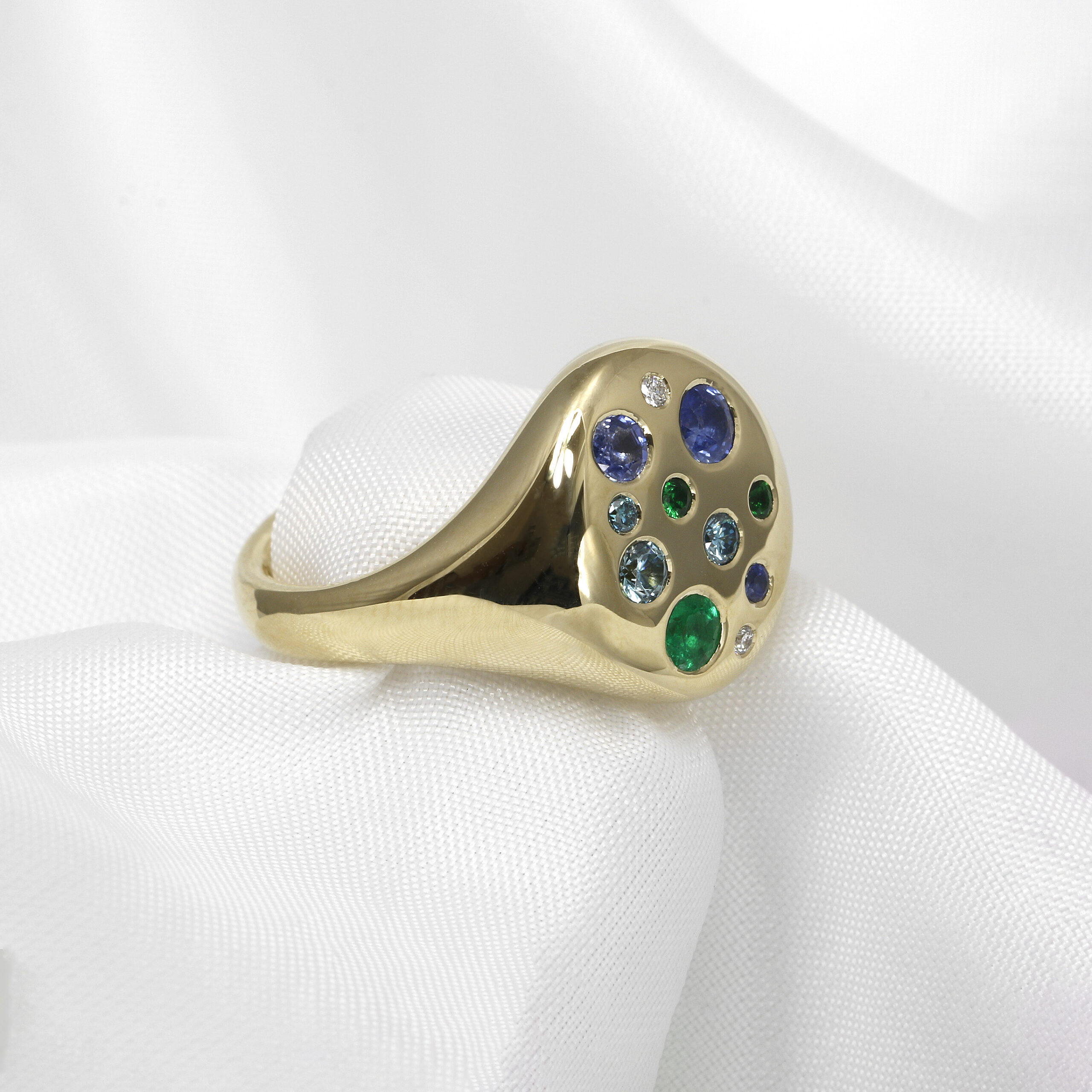 Multi-Stone Set Signet Ring in 9ct Yellow Gold