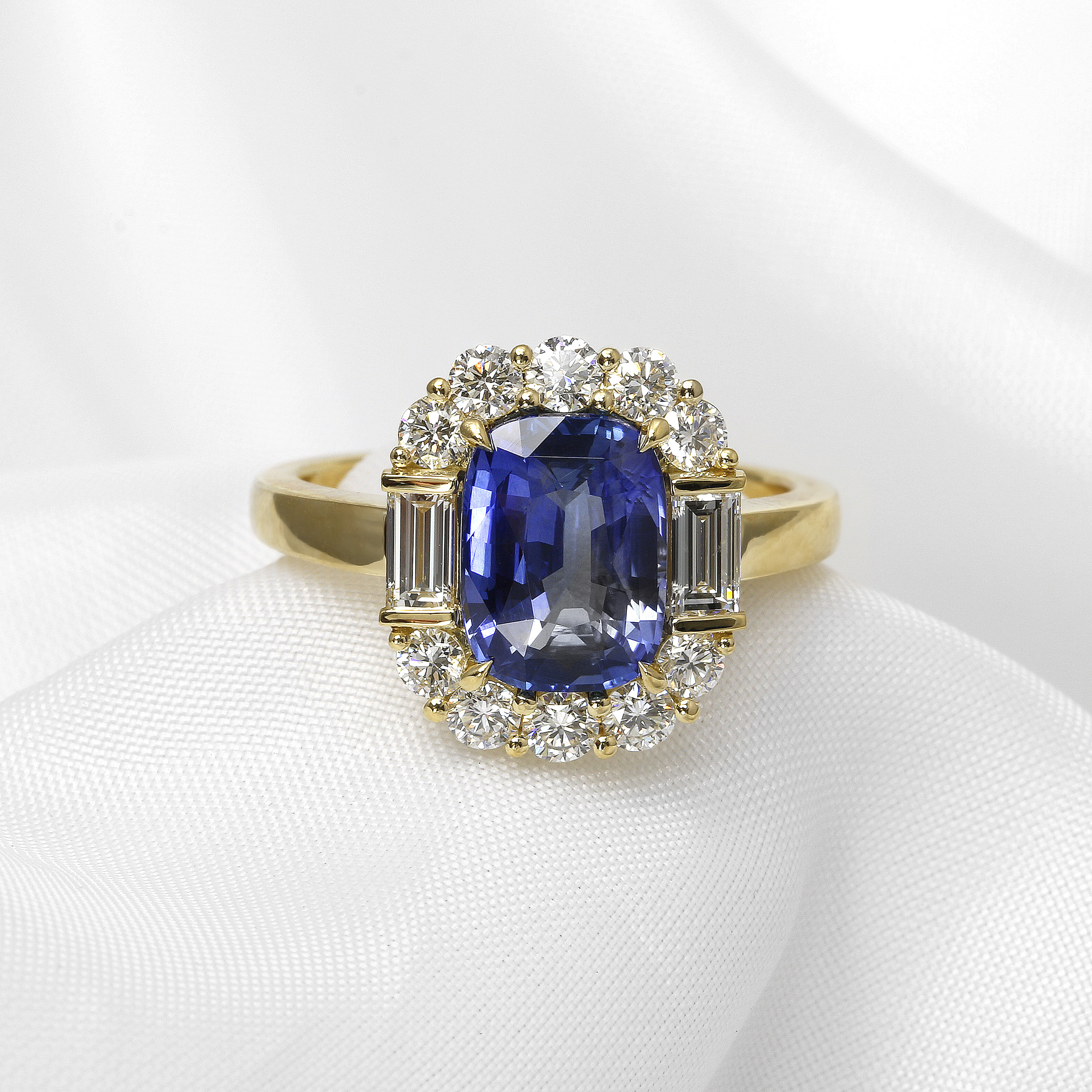 Sapphire and Diamond Cluster Ring in 18ct Yellow Gold